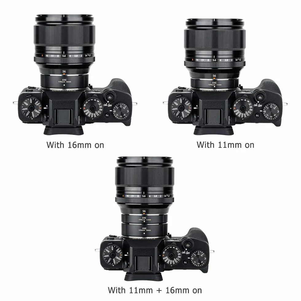JJC Rura przedłużająca makro 11 mm/16 mm zestaw do wszystkich aparatów DSLR i lustrzanek Fujifilm Fuji X - automatyczne ustawianie ostrości - ekspozycja TTL - fotografia zbliżeniowa z etui na korpus i