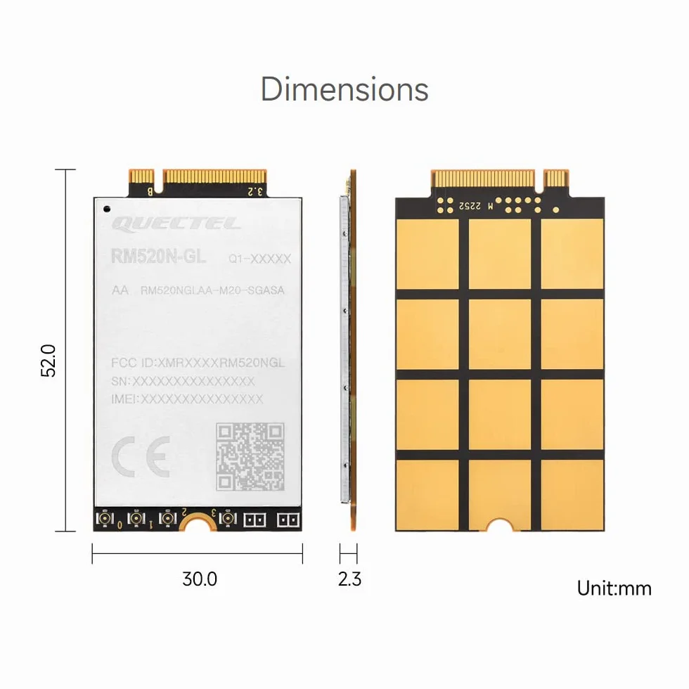 Waveshare Quectel RM520N-GL IoT 5G Global Band Module,Designed for IoT/eMBB Applications,M.2 Form Factor Sub-6G Module