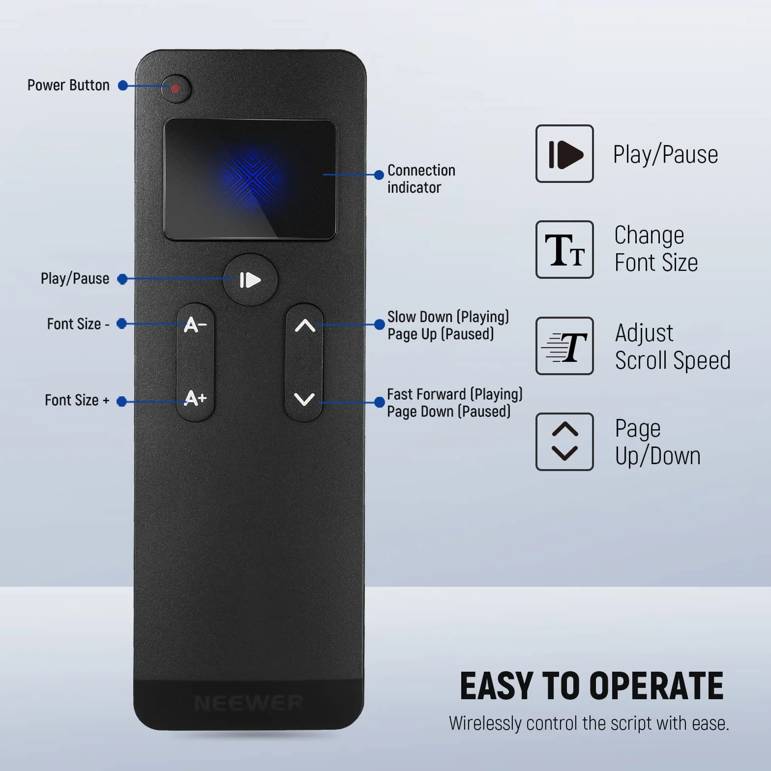Neewer RT113 zdalna aplikacja teleprompter, ulepszona o bezpośrednie połączenie Bluetooth i cichy przycisk, kompatybilna ze smartfonami i tabletami z systemem iOS Android do X17 II/X16/X12/X14 itp