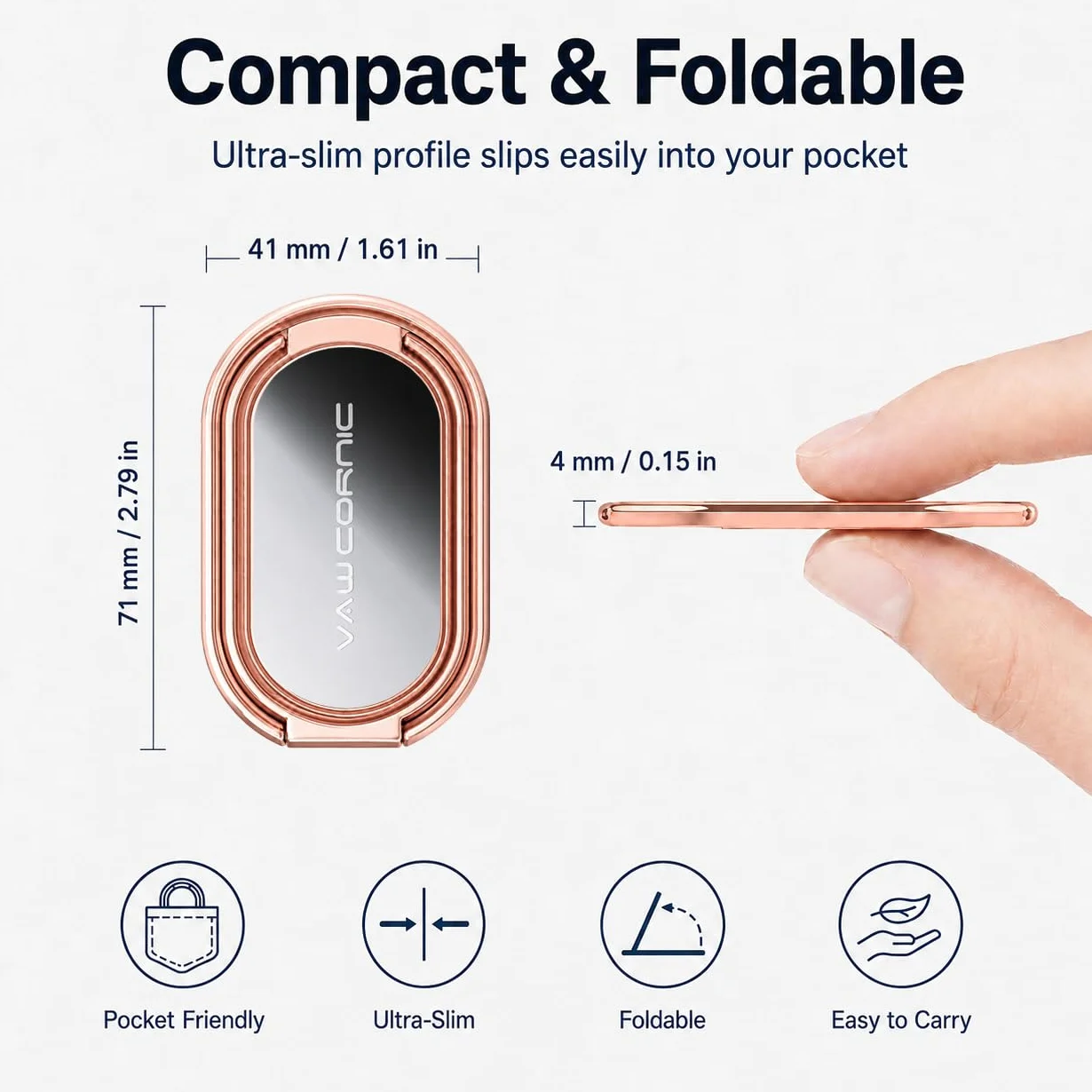 VAWcornic Uchwyt na palec smartfona z funkcją podstawki i bardzo mocnym uchwytem, obracany o 540° metalowy stojak na telefon uchwyt Uchwyt na pierścień do telefonu do smartfona (iPhone, Samsung, HUAWEI), tablet, Kindle, przełącznik, kompatybilny z magnety
