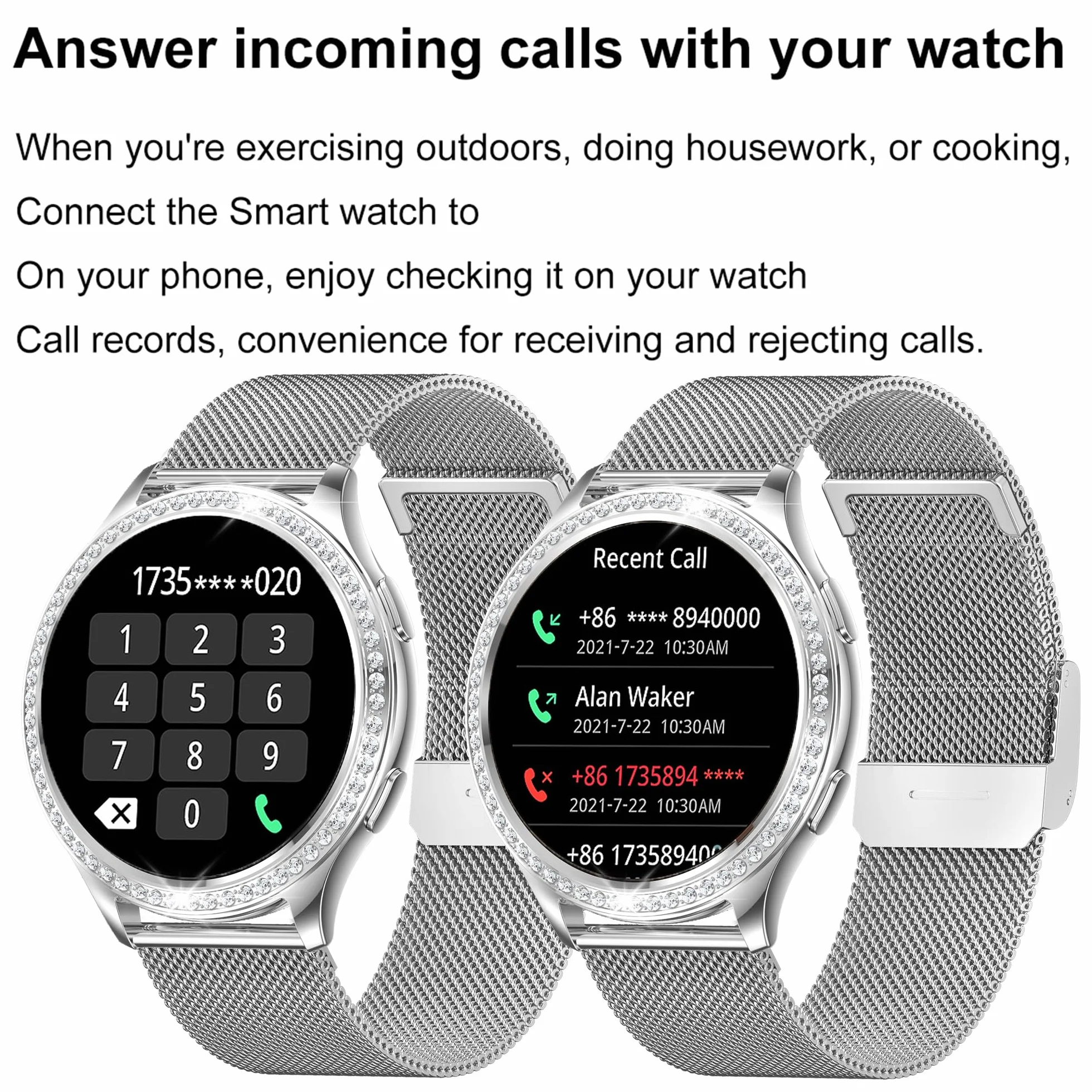 Smartwatch damski z funkcją telefonu, 1,32" diament IP68, wodoszczelny zegarek sportowy z 123 trybami sportowymi, pomiar ciśnienia krwi, tętna, krokomierz, 3 paski, zegarek fitness do iOS Android