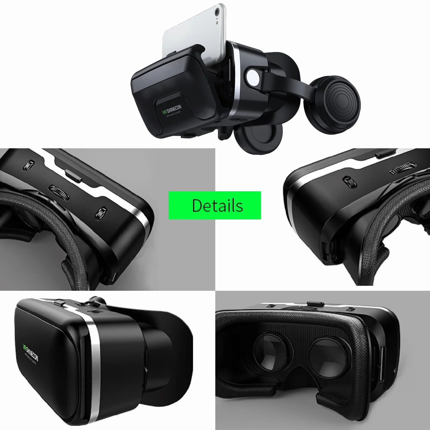 LONGLU Zestaw słuchawkowy VR z kontrolerem, kompatybilny z iPhone i Android, ulepszenie okularów VR ze słuchawkami, przeglądarka wirtualnej rzeczywistości 3D, obsługa smartfonów 4,7-7,2 cala