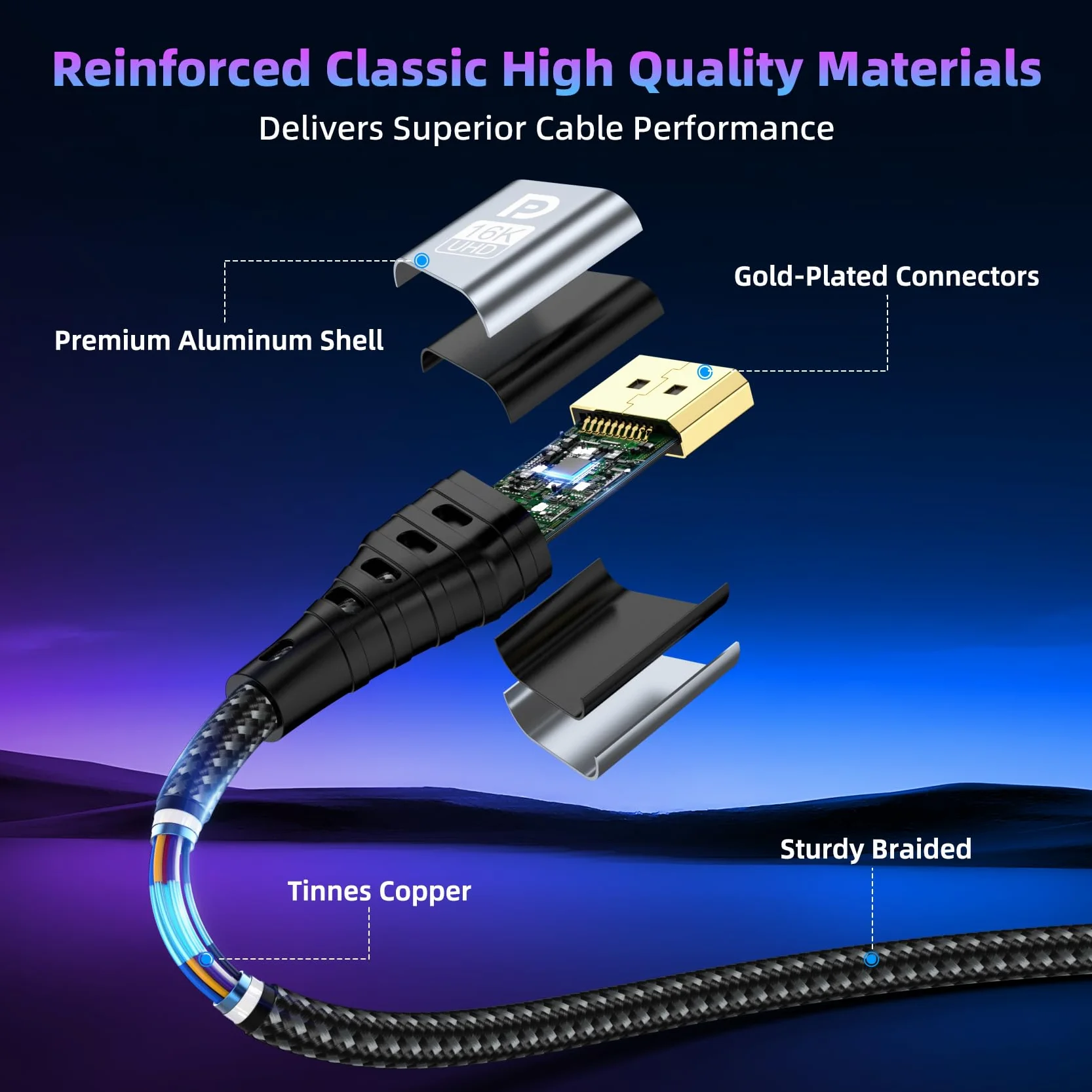 Kabel DisplayPort 2 m 16K 80 Gb/s HDR FreeSync G-Sync DSC 1.2a HDCP 2.2