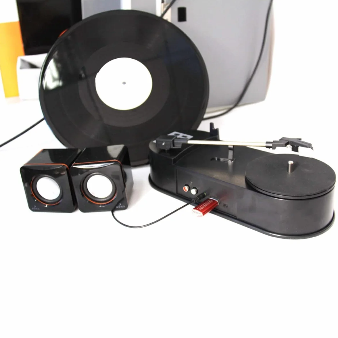 1 zestaw mini płyt winylowych gramofon bezpośredni obrót dysk U MP3 czarny mini fonograf