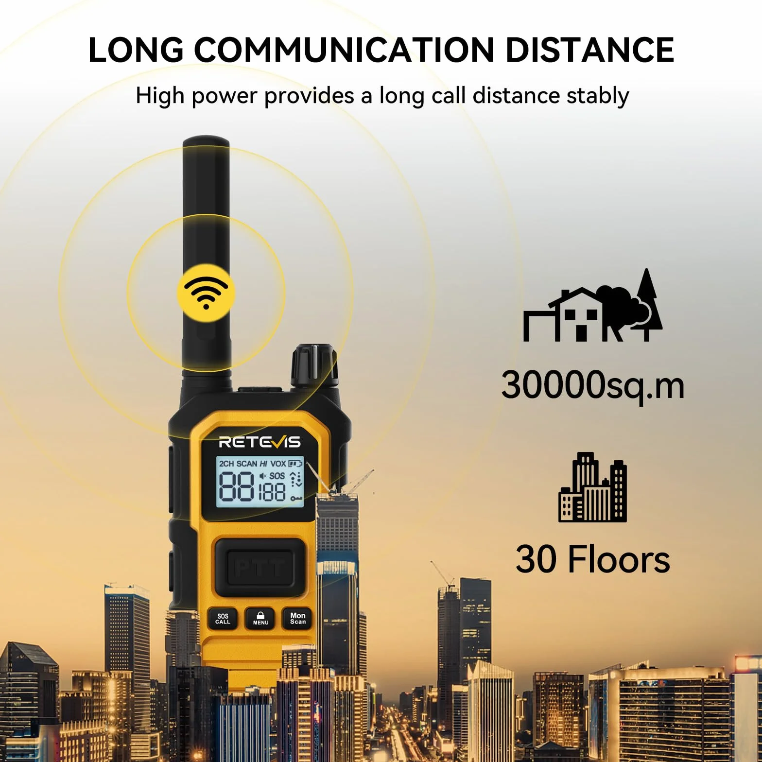 Retevis RB648 Plus Walkie Talkie o Dużej Mocy, IP67 Wodoodporne Radio Dwukierunkowe ze Słuchawkami, Połączenie Grupowe, 2000mAh, VOX, Profesjonalne Walkie Talkie dla Dorosłych, Produkcji(4 Szt. Żółty)