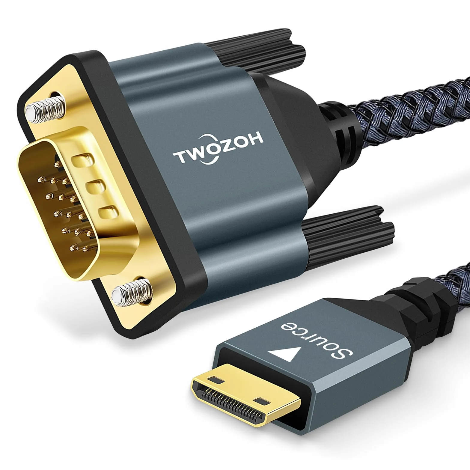 Twozoh Kabel Mini HDMI na VGA 3M, pozłacany i pleciony Mini HDMI VGA (Męski do Męski) kompatybilny z ultrabookami, notebookami, tabletami, aparatami fotograficznymi i kamerami