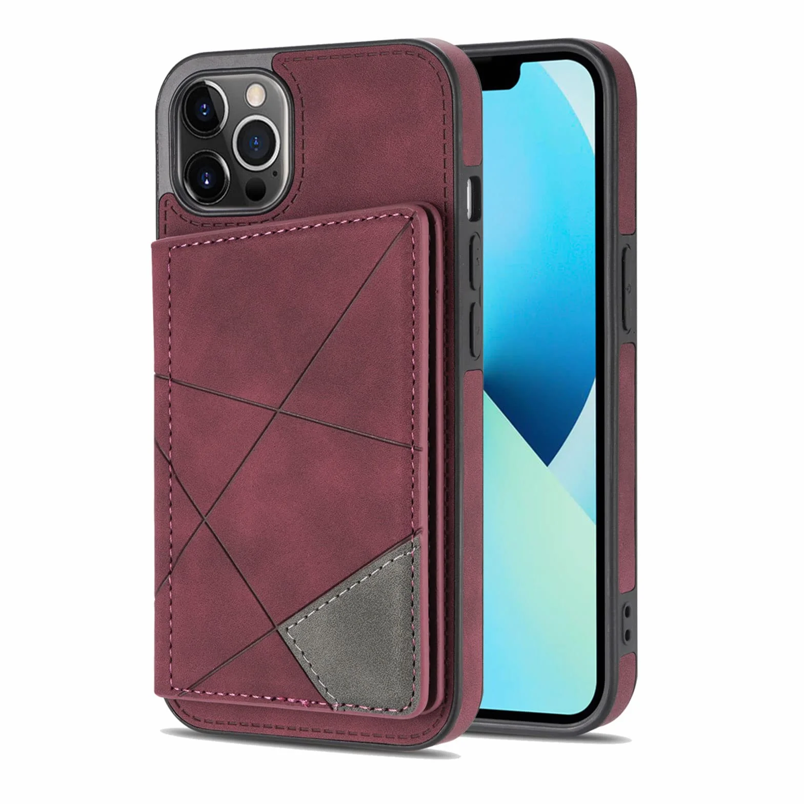 Etui do iPhone 14/14 Pro/14 Plus/14 Pro Max, skórzany portfel z 2 przegródkami na karty, z klapką, etui na telefon komórkowy, zapięcie magnetyczne, etui ochronne, czerwone, 14 Pro Max 6,7"