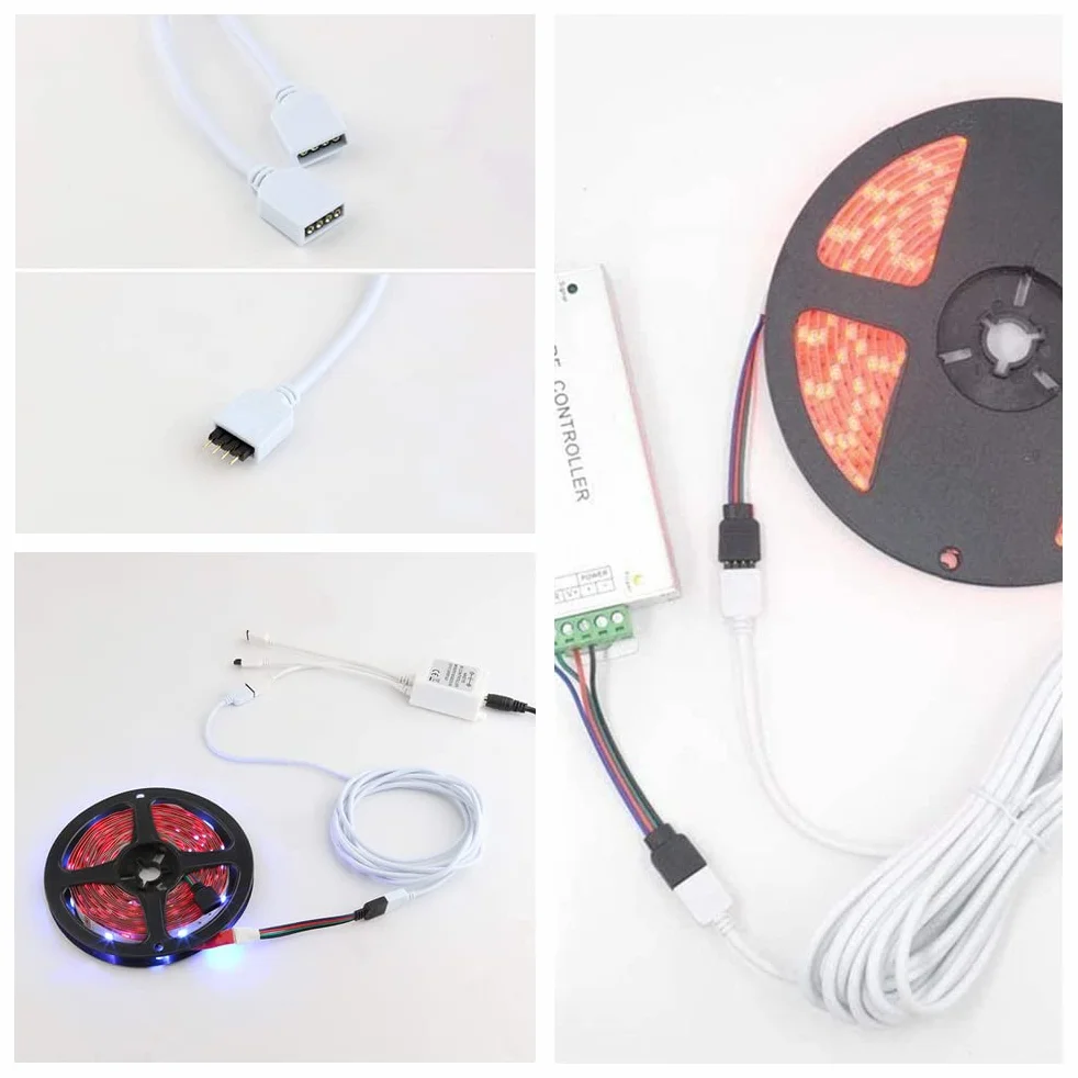 HUAZIZ Przedłużacz 5 m RGB LED, 4-Pinowy Kabel Przedłużający Do Taśm LED RGB (Biały)