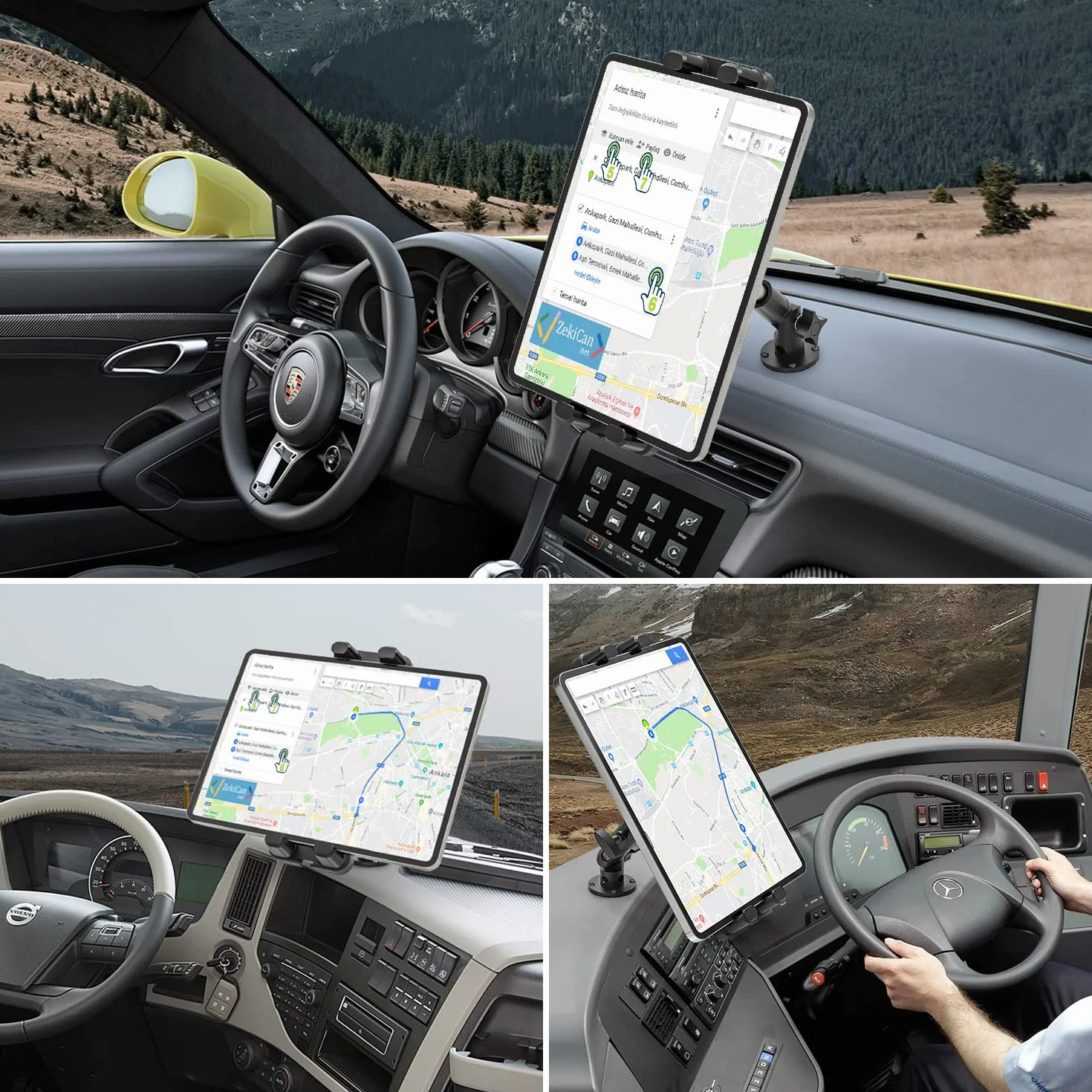 Samochodowy uchwyt na tablet, obracany o 360°, regulowany uchwyt samochodowy, uchwyt ścienny do iPhone'a/iPada/Pro/Air/Mini, telefonów komórkowych i tabletów 4,7-13,5"