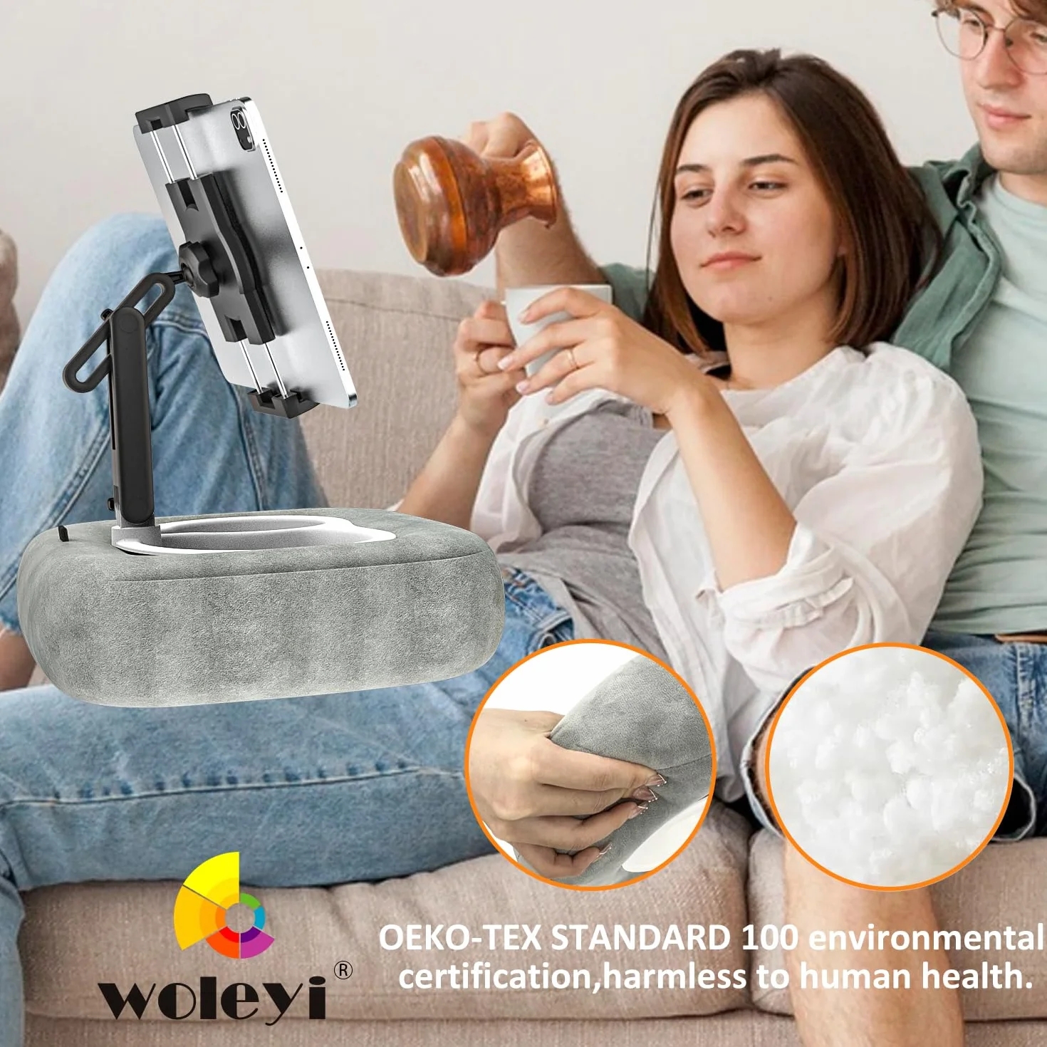Uchwyt na tablet [miękka i wygodna tkanina] Regulowany uchwyt na poduszkę do łóżka, kolana, stołu, do iPada, Galaxy Tab, Kindle, Fire, tabletów i telefonów komórkowych 4-13", szary
