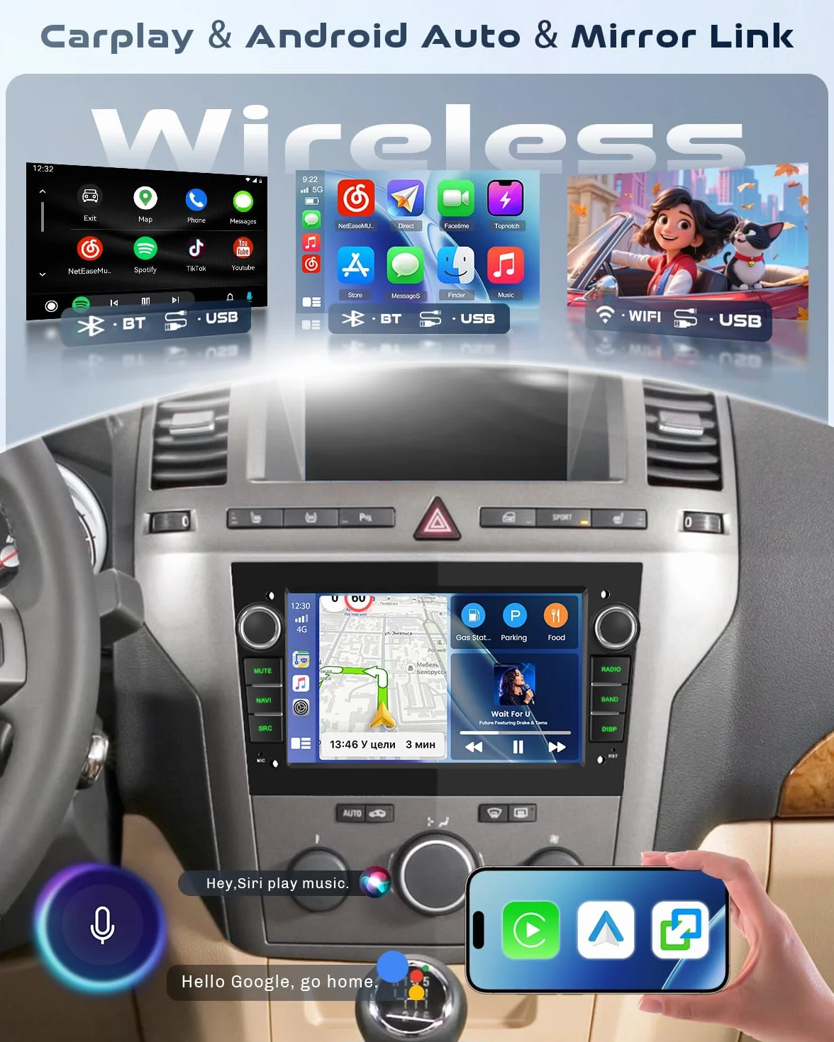 Roinvou Radio samochodowe z wyświetlaczem 7" do Opel Astra Antara Vectra Corsa Zafira Meriva Combo CarPlay Android Auto, 7 kolorów LED, UI, ekran dotykowy radio Bluetooth 5.2, Mirror Link, EQ, FM, SWC