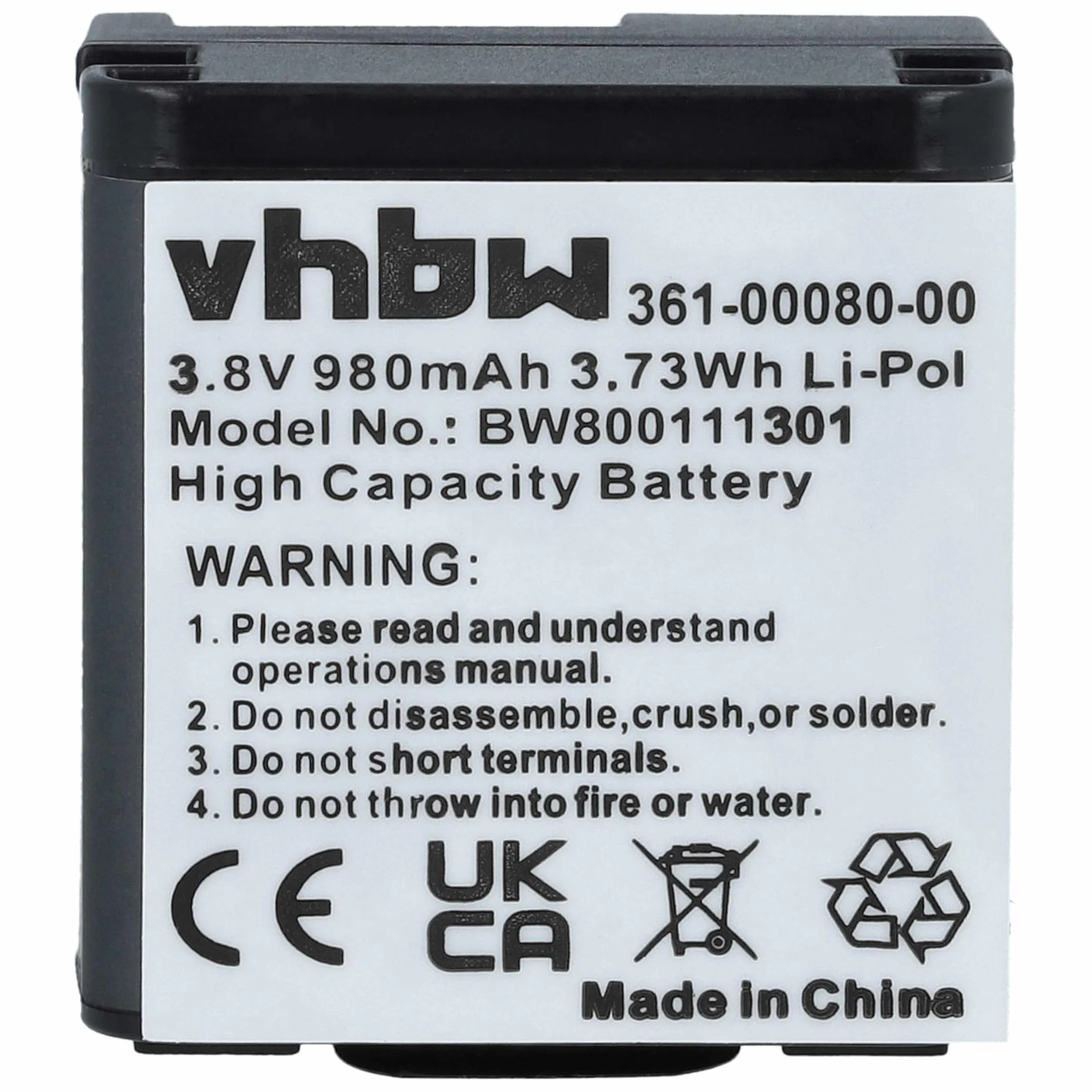 vhbw Akumulator kompatybilny z kamerą Garmin Virb X, X compact, XE video Camcorder (980 mAh, 3,8 V, litowo-polimerowy)