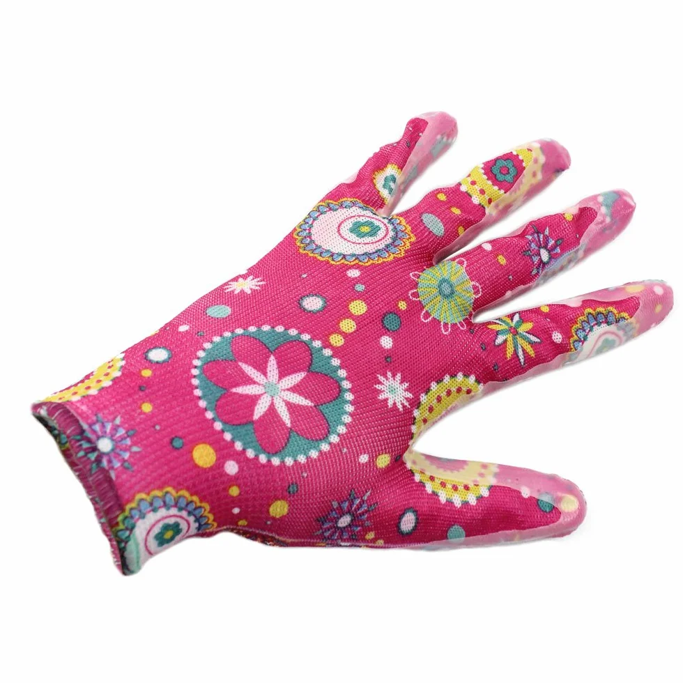 COM-FOUR® Rękawice ogrodowe robocze Flower Power rozmiar 8 zielone różowe 2 pary