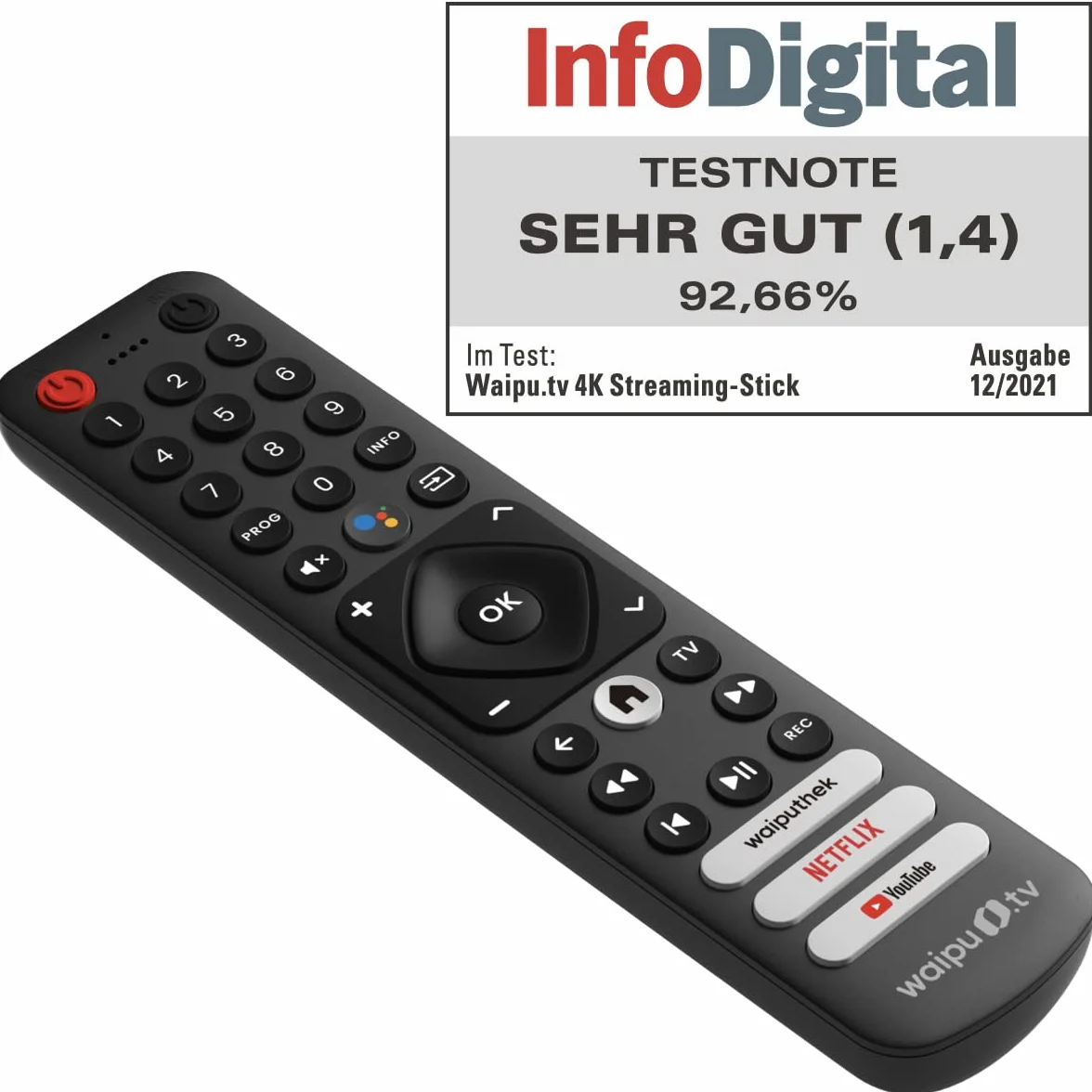 waipu.tv 4K Stick (1. generacja) | w zestawie pilot zdalnego sterowania z przyciskami szybkiego wyboru | telewizja przez Wi-Fi | HDMI | 4K | HDR | Dolby Atmos | Voucher na 3 miesiące 300 kanałów TV i