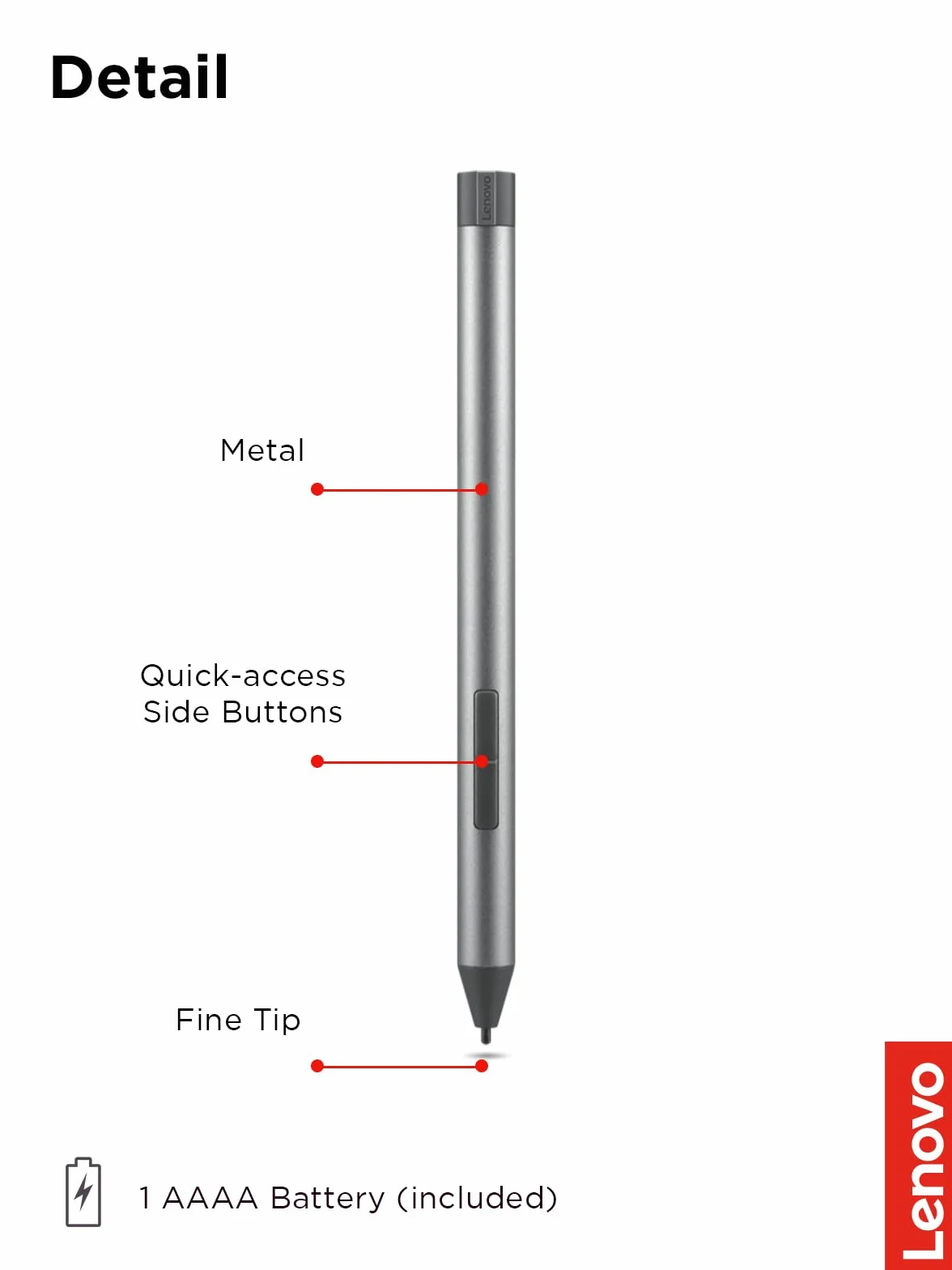 Lenovo Digital Pen 2 - cyfrowy Boligraf z 4096 poziomami czułości ciśnienia, kolor szary