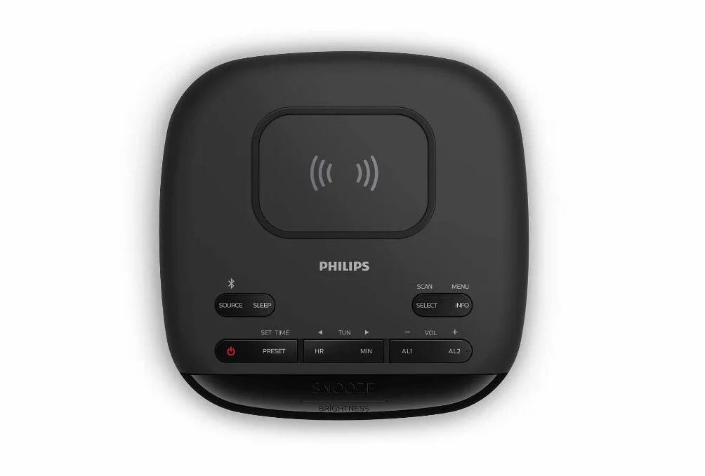 Philips R7705/10 radiobudzik DAB+/UKW radio cyfrowe (Bluetooth, podwójny alarm, funkcja uśpienia, automatyczna synchronizacja czasu, zabezpieczenie baterii, ładowarka do telefonów komórkowych)