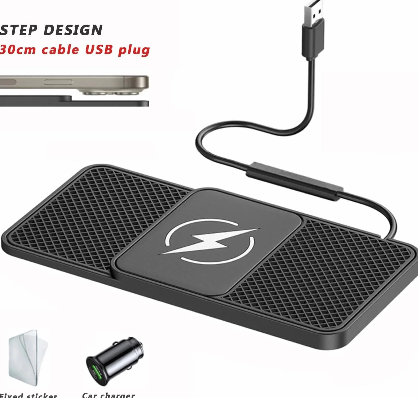 Bezprzewodowa ładowarka samochodowa do VW T-Cross Tiguan/Tiguan L/Tayron/Tayron X, typ C/USB 20 W, adapter do szybkiego ładowania samochodu, antypoślizgowa podkładka do ładowania telefonu
