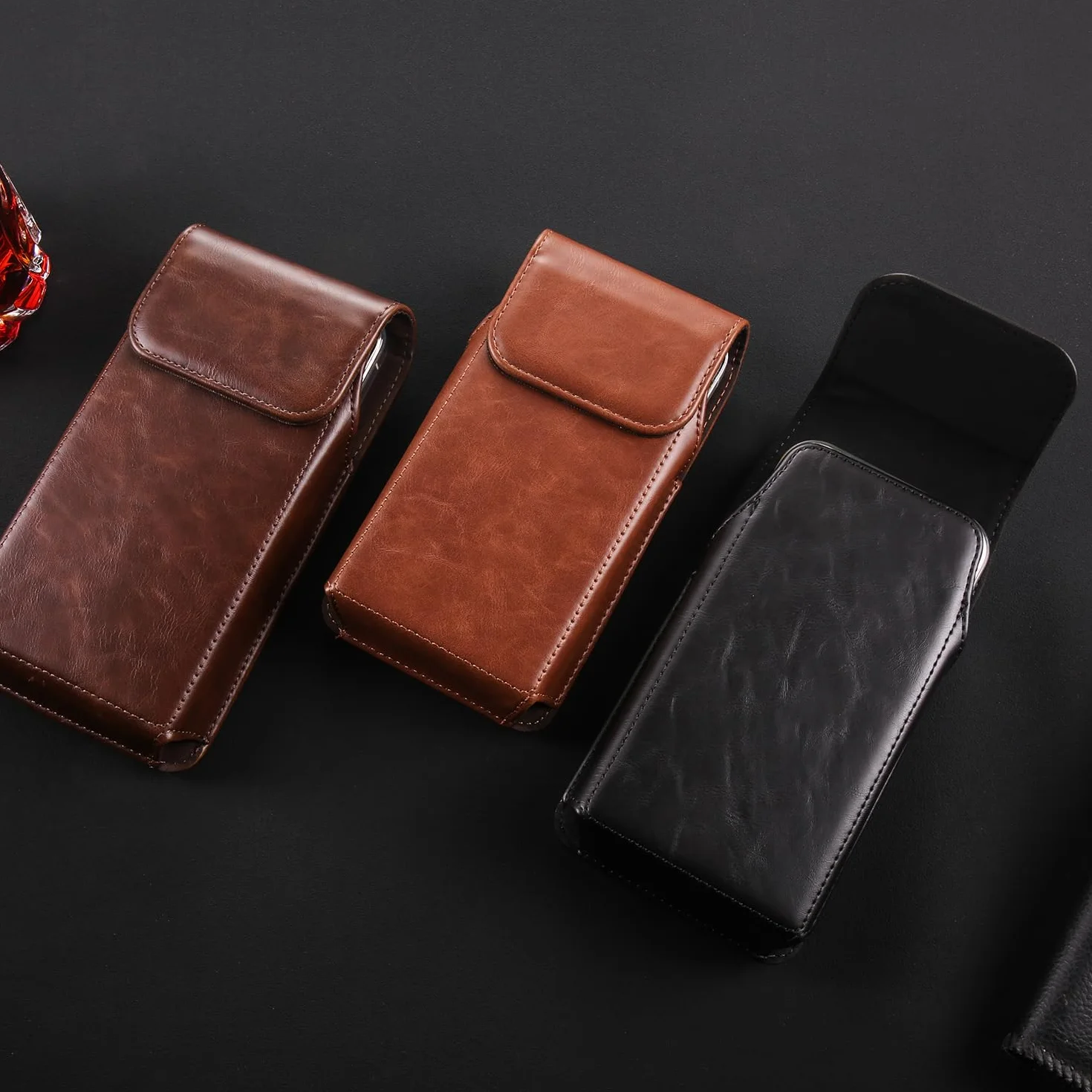 Pionowa skórzana kabura na telefon premium z klipsem na pasek do iPhone 15 14 13 12 11 Pro XR, 6,1-calowy futerał na telefon komórkowy Samsung Galaxy S23, S22, S20 5G, s10e, S7, S6 Edge, S6, S5