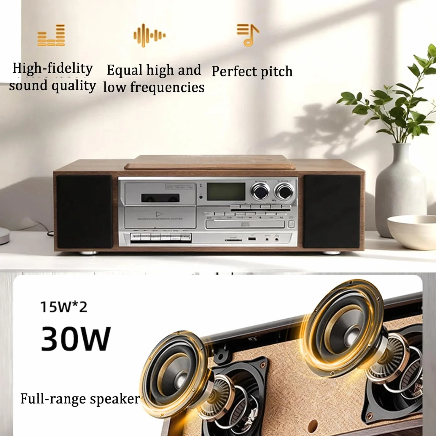 Odtwarzacz CD z Bluetooth, biurkowy odtwarzacz CD z głośnikami, wyświetlacz LCD, tryb USB/Bluetooth/AUX, wbudowane podwójne głośniki, dekoracja domu, korytarza, biura
