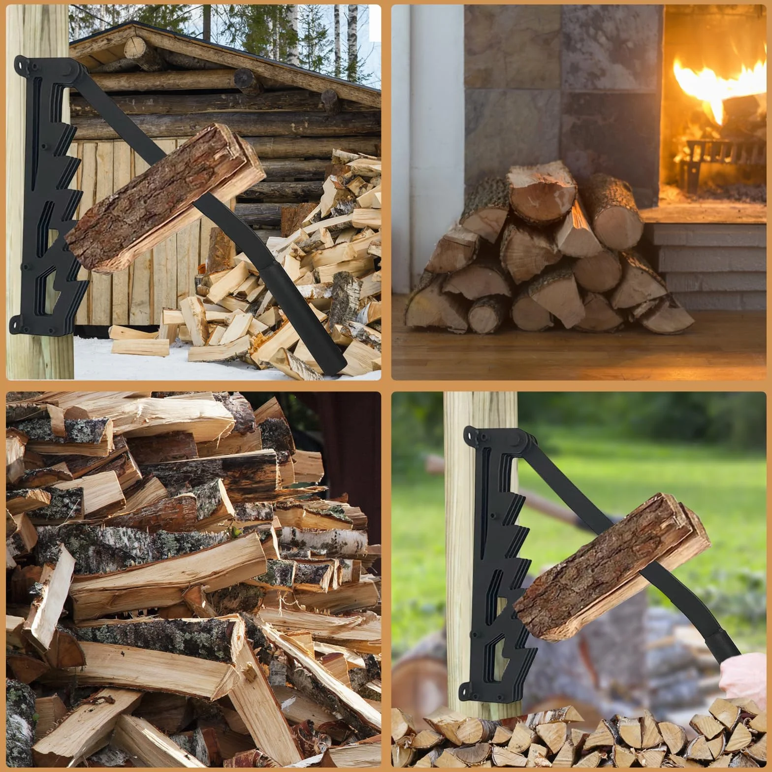 Ręczny rozdzielacz do drewna, 2023 New Wall Mount Firewood Splitter Suit, ze stali węglowej, do użytku wewnątrz i na zewnątrz (zestaw 4)