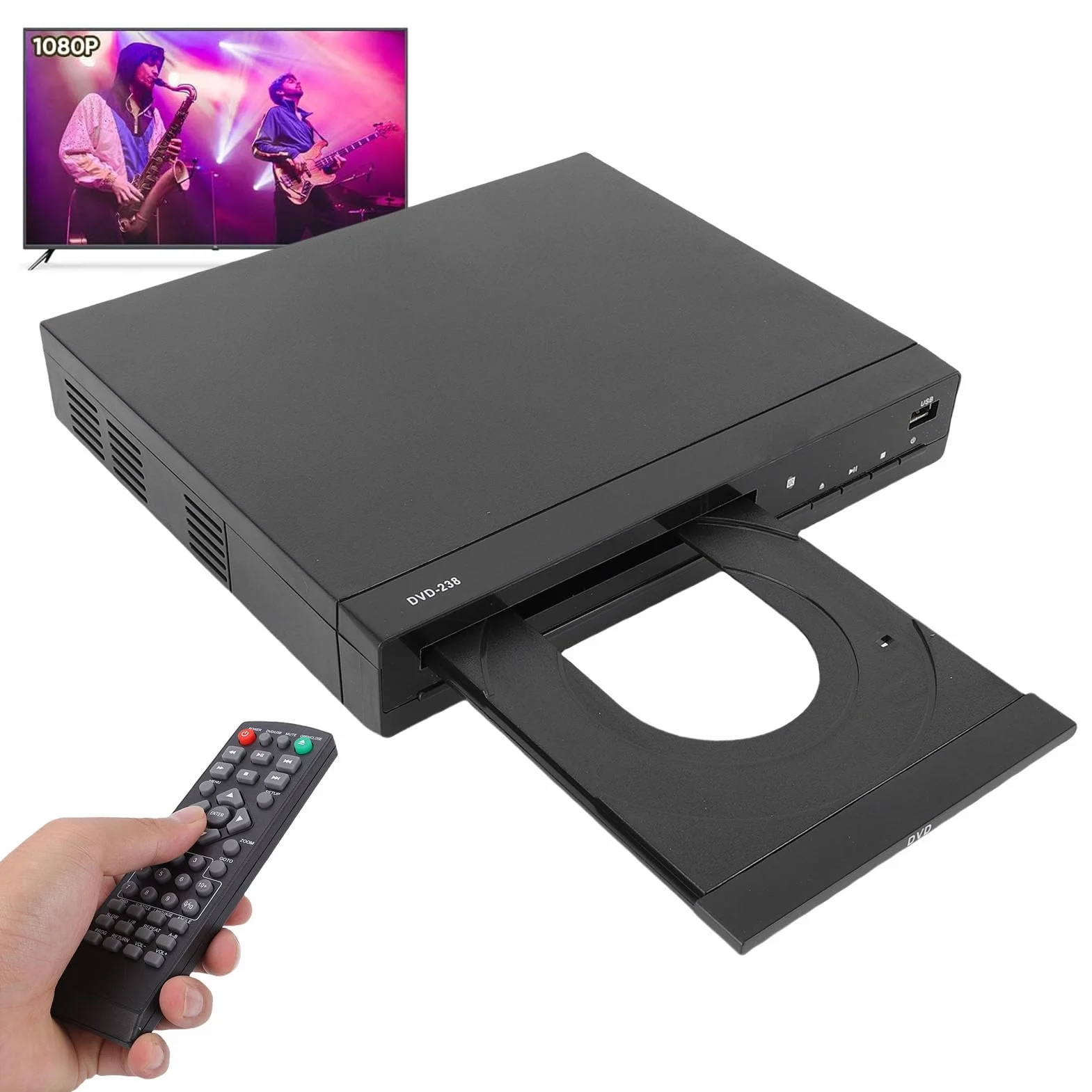 Odtwarzacz DVD, Skalowanie do 1080P, Odtwarzanie Wszystkich Regionów za pomocą Portu USB i Pilota, do Projektora Telewizyjnego Kina Domowego (wtyczka UE)