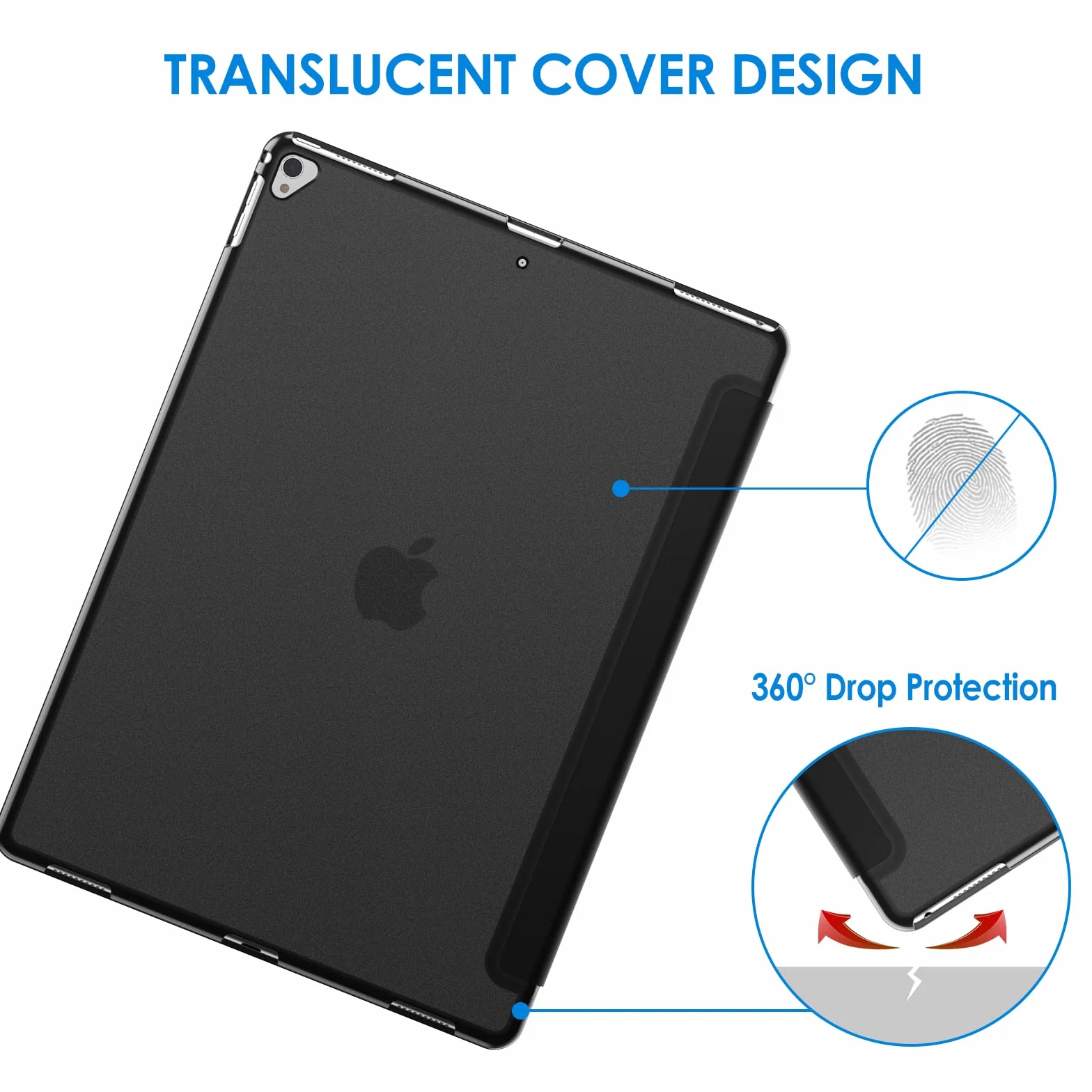 JETech Etui dla iPad Pro 12,9 Cala (1. i 2. Generacja, Model z 2015 i 2017), Automatyczne Budzenie/Usypianie (Czarny)