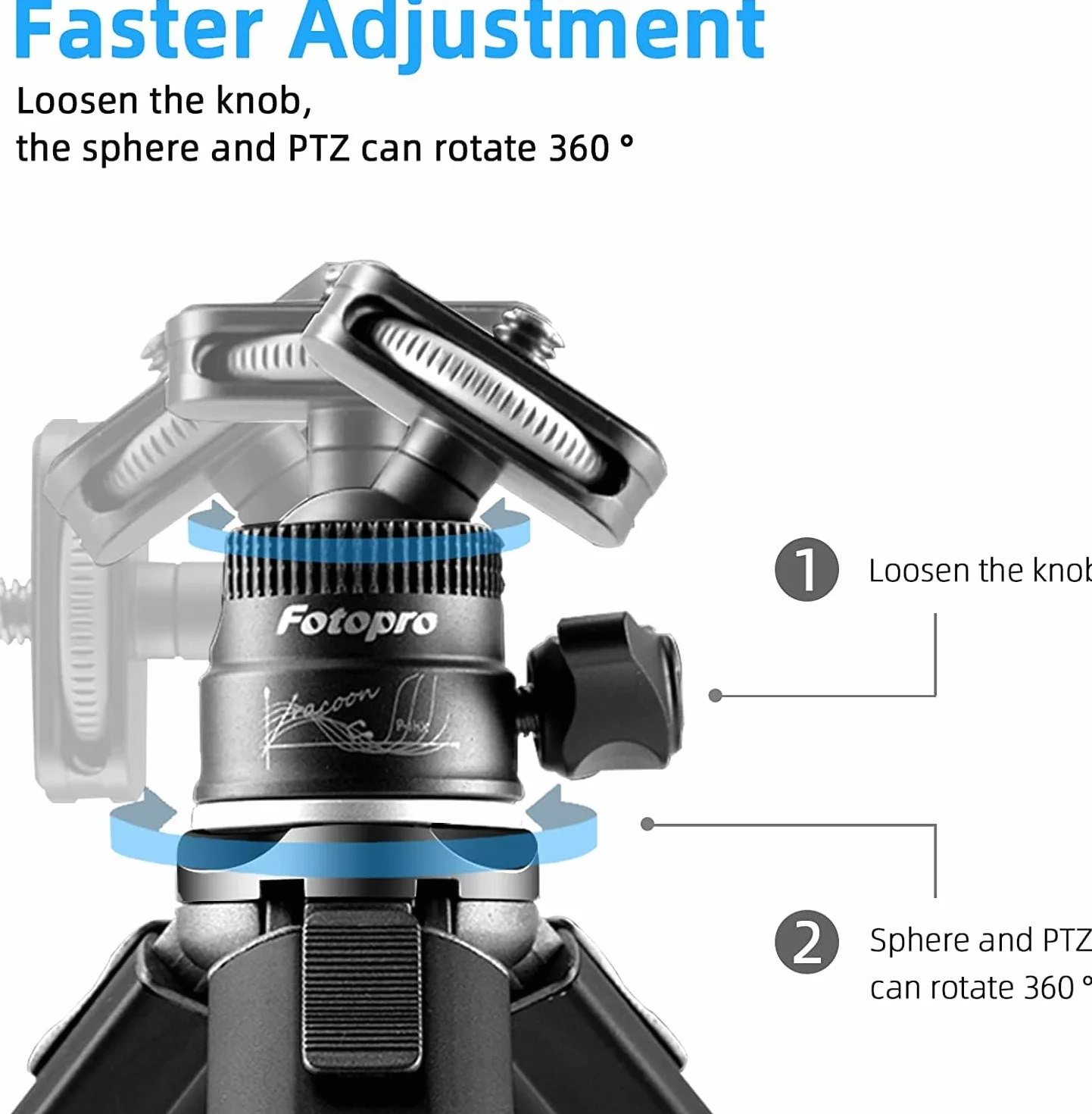 Fotopro Mini statyw do aparatu z rurą przedłużającą z włókna węglowego 90 cm 360 stopni głowica kulowa wysuwana profesjonalna lustrzanka DSLR statyw do aparatu Nikon Canon Sony iPhone Vlog maks. obciążenie 3 kg 6,61 lbs