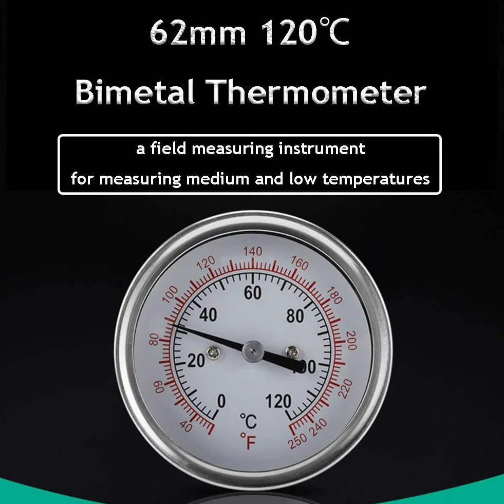 Termometr bimetaliczny, 62 mm 120 â„ƒ wysokotemperaturowy termometr z podwójnÄ… skalÄ… do piekarników, piekarników, grilli, grilla, cyfrowy termometr do miÄ™sa z natychmiastowym odczytem