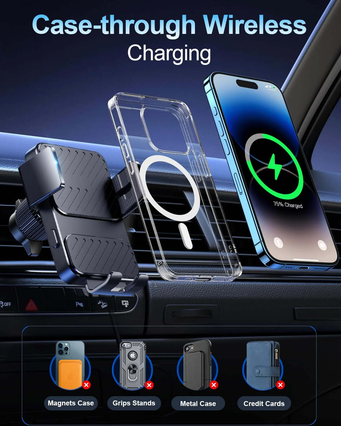 Bezprzewodowa ładowarka samochodowa, 15 W szybkie ładowanie zacisk samochodowy uchwyt na telefon bezprzewodowy uchwyt samochodowy pasuje do iPhone 15 14 13 12 Mini Pro Max 11 XR XS X