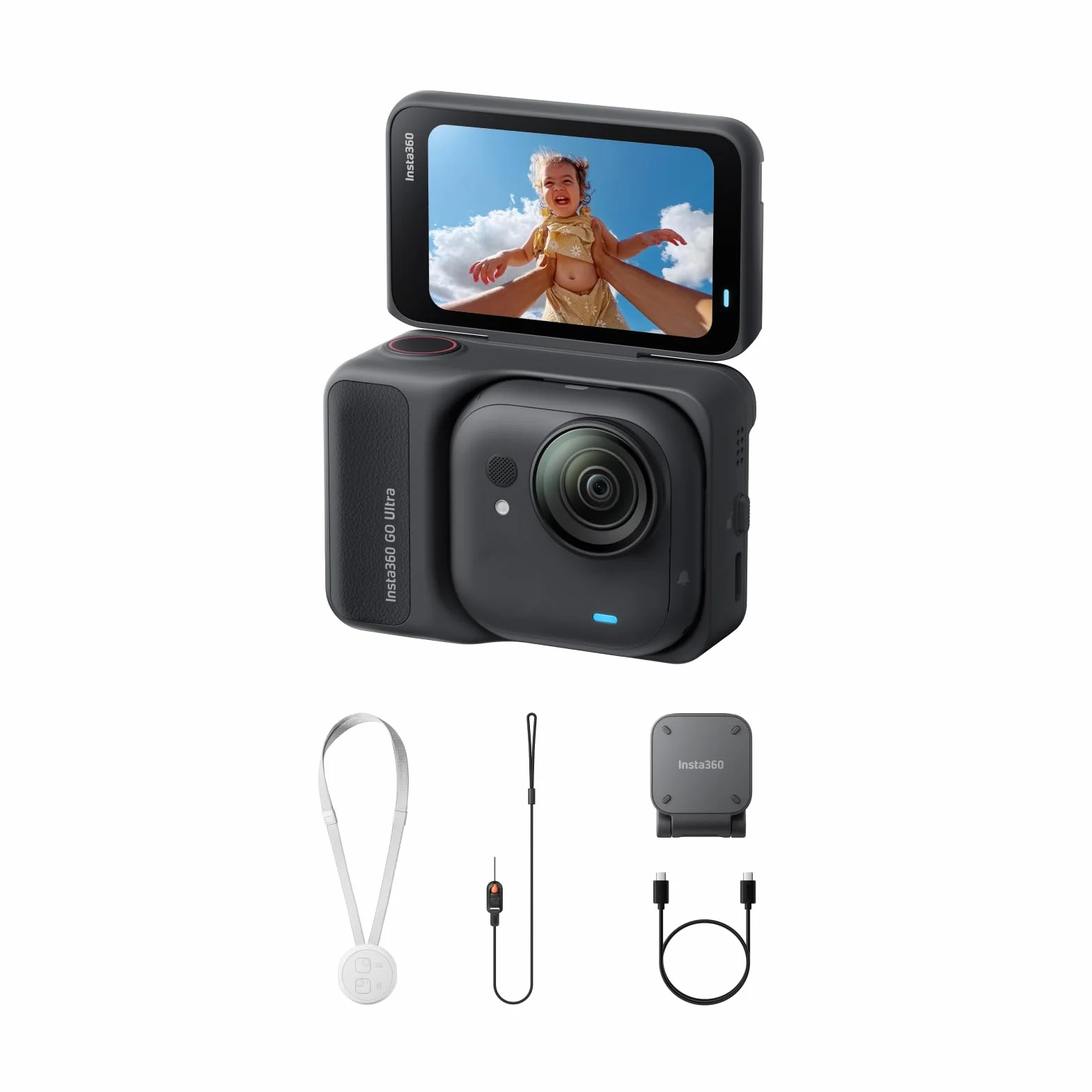 Insta360 GO Ultra Black Night - Montaż w dowolnym miejscu, przenośna mini kamera sportowa 4K, rower i bieganie, ładowanie 200 min, super przy słabym świetle, stabilizacja FlowState