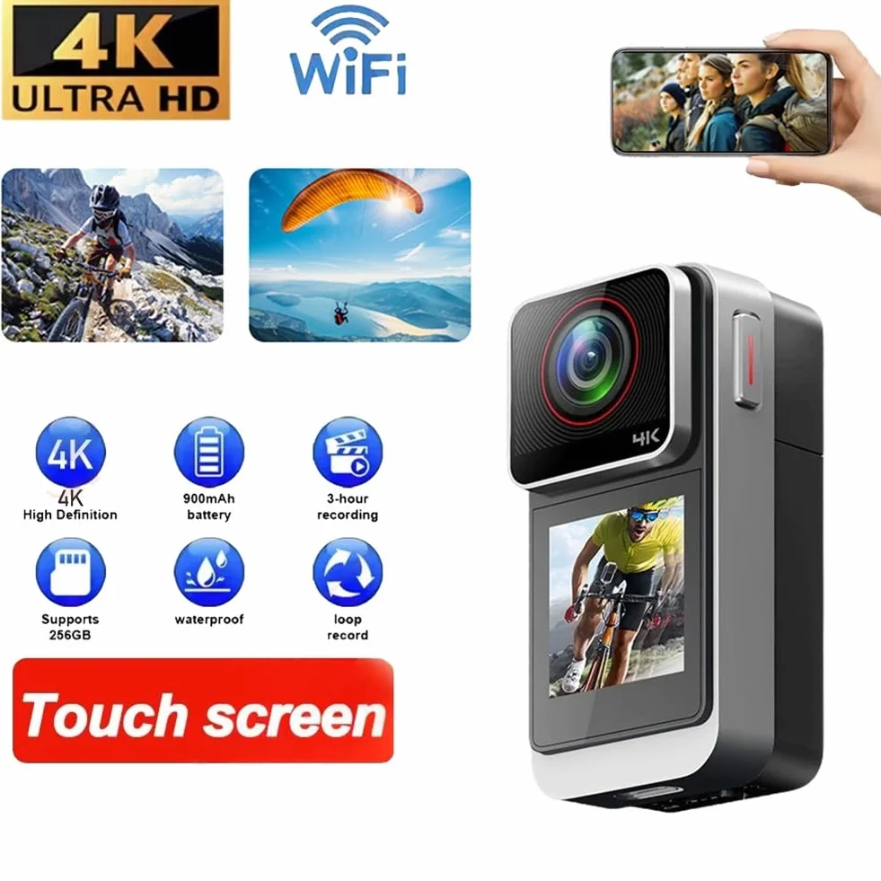 Kamera sportowa 4K 4K kamera sportowa kamera kciuka z wodoodporną obudową stabilizacja WiFi magnetyczna kamera motocyklowa na