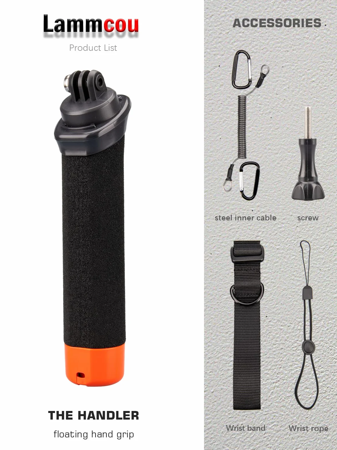 Lammcou Pływający uchwyt, Go Pro pływający wodoodporny uchwyt do nurkowania, monopod z liną bezpieczeństwa i opaską na nadgarstek, pływający uchwyt do Hero 13 12 11 10 9 Go3 X3 akcesoria
