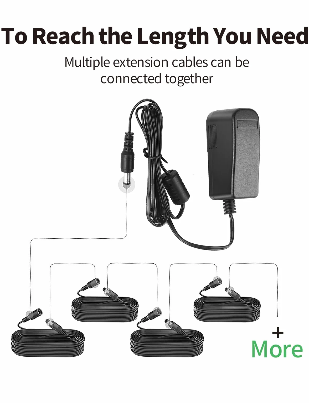 Tonton Przedłużacz CCTV 10 m 2,1 mm x 5,5 mm żeński na męski 12 V DC czarny