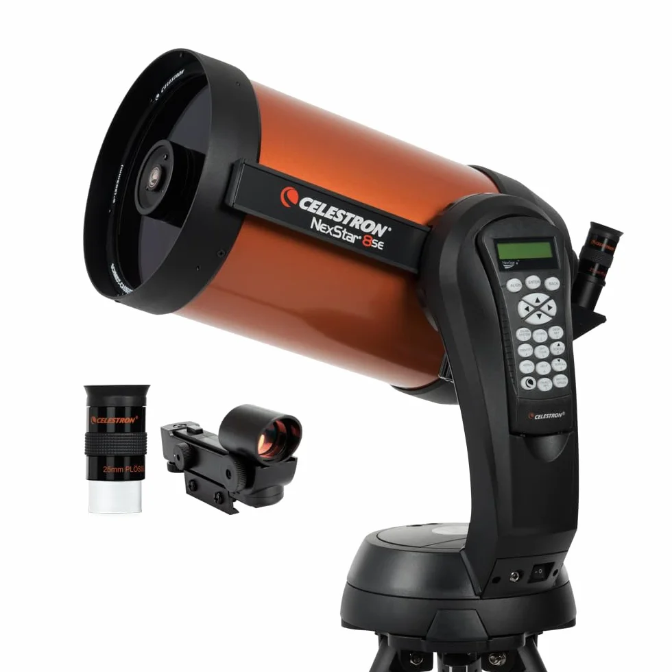 Celestron 11069 NexStar 8SE - Sterowany komputerowo teleskop Schmidta-Cassegraina Celestron NexStar 8SE z w pelni zautomatyzowanym mocowaniem, technologia SkyAlign i powloka XLT, czarny/pomaranczowy