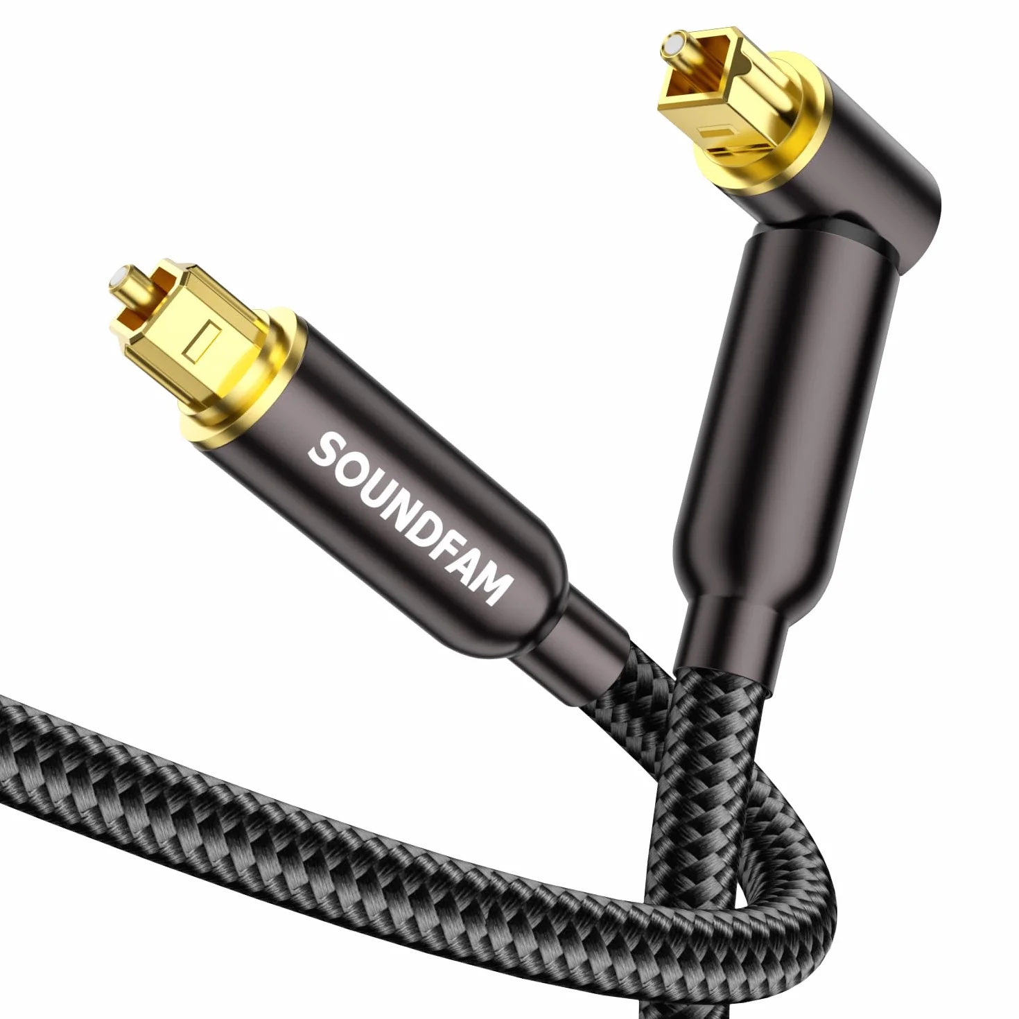 Optyczny kabel audio 90 stopni, kąt prawy Toslink, 90-stopniowy, pozłacana wtyczka obracana o 360 stopni, do soundbaru, telewizora, PS4, Xbox, kina domowego (czarny, 3 m)