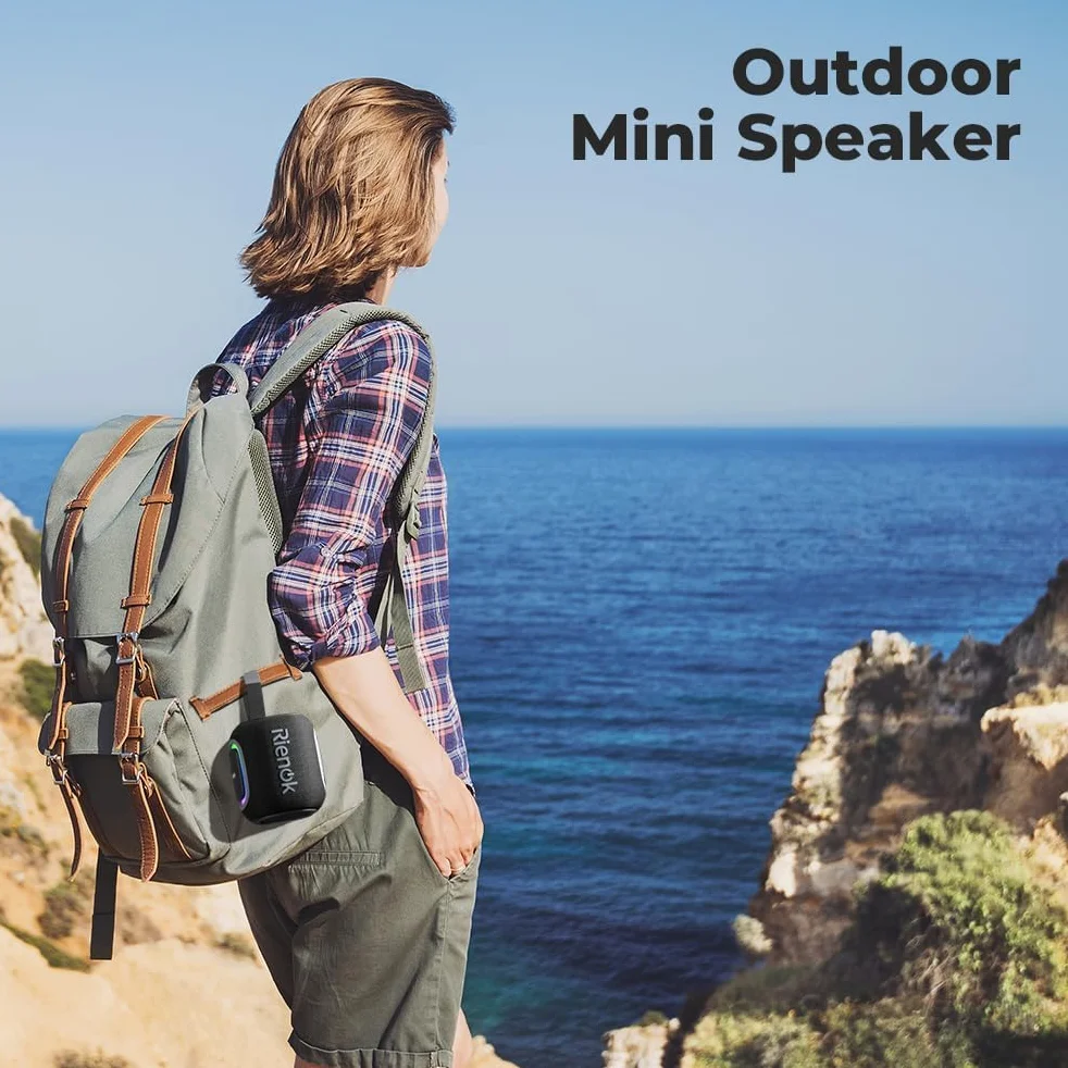 RIENOK Głośnik Bluetooth Bezprzewodowy Wodoodporny Mini Radio FM 15 Godzin Bluetooth 5.3 Karta TF USB Czarny