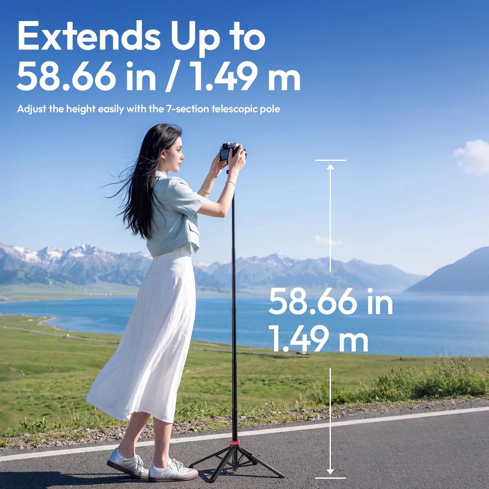 ULANZI MT-44M 2026 ULEPSZONY 150 cm (59") Automatycznie Otwierany Magnetyczny Statyw do Telefonu, Kij do Selfie Bluetooth, Stojak na Cztery Nogi, Podwójna Konfiguracja Aparatu, Głowica Kulowa 360°