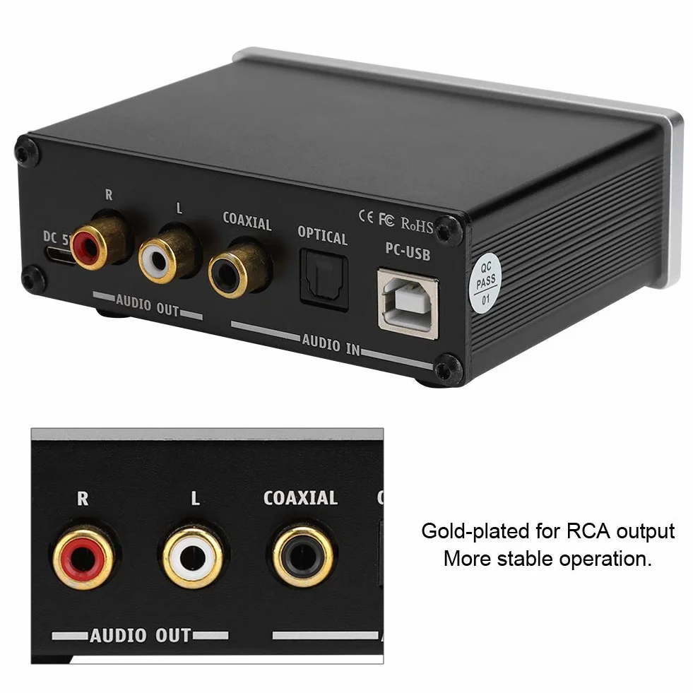 Włókno/Coax + PC-USB wejście DAC dekoder, ze wzmacniaczem słuchawek wsparcie dekodowania audio dla słuchawek 3,5 mm (srebrny)