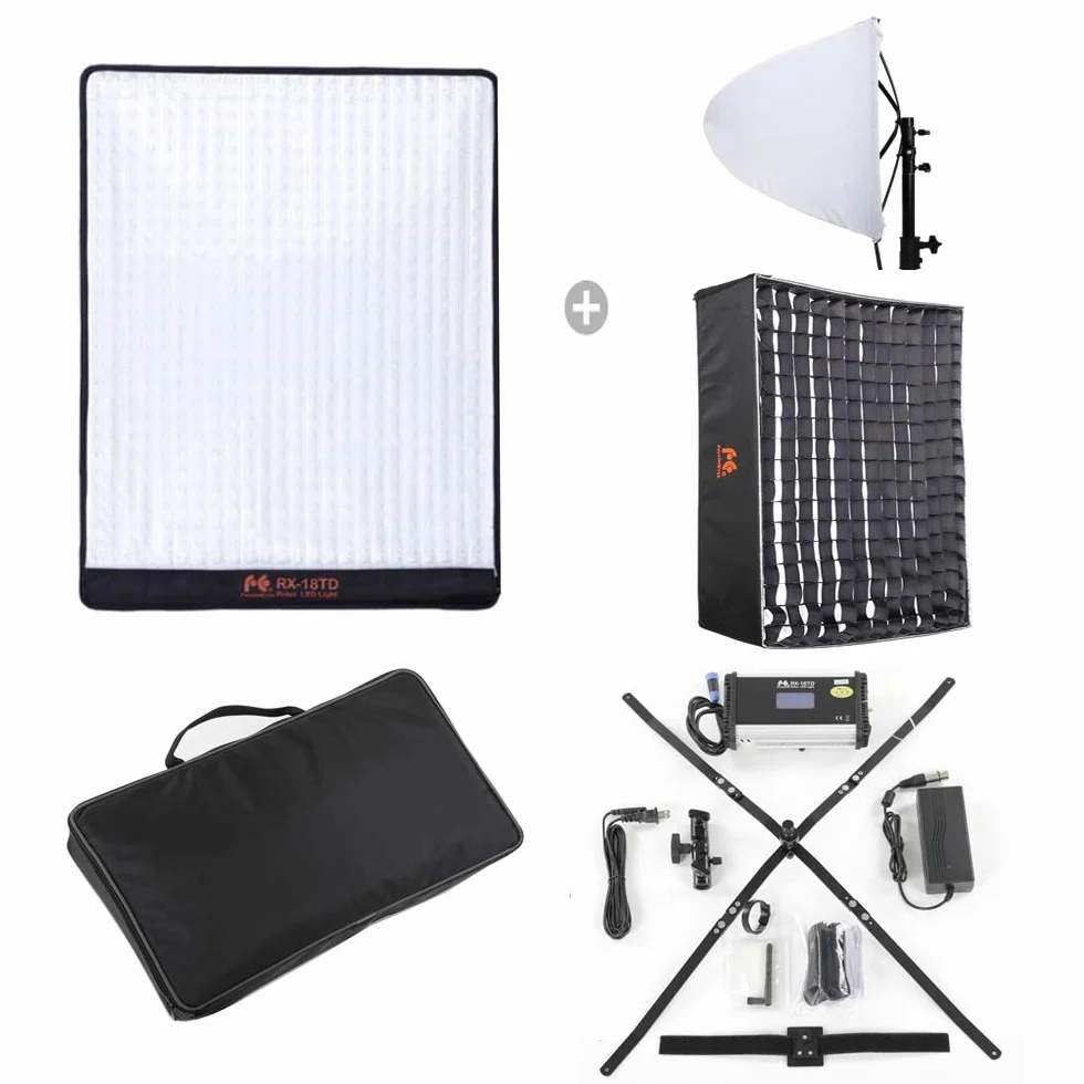 Falcon Eyes RX-18TD Elastyczny panel wideo LED, 100 W, regulowany, 3000 K-5600 K, oświetlenie LED z dyfuzorem Softbox o strukturze plastra miodu