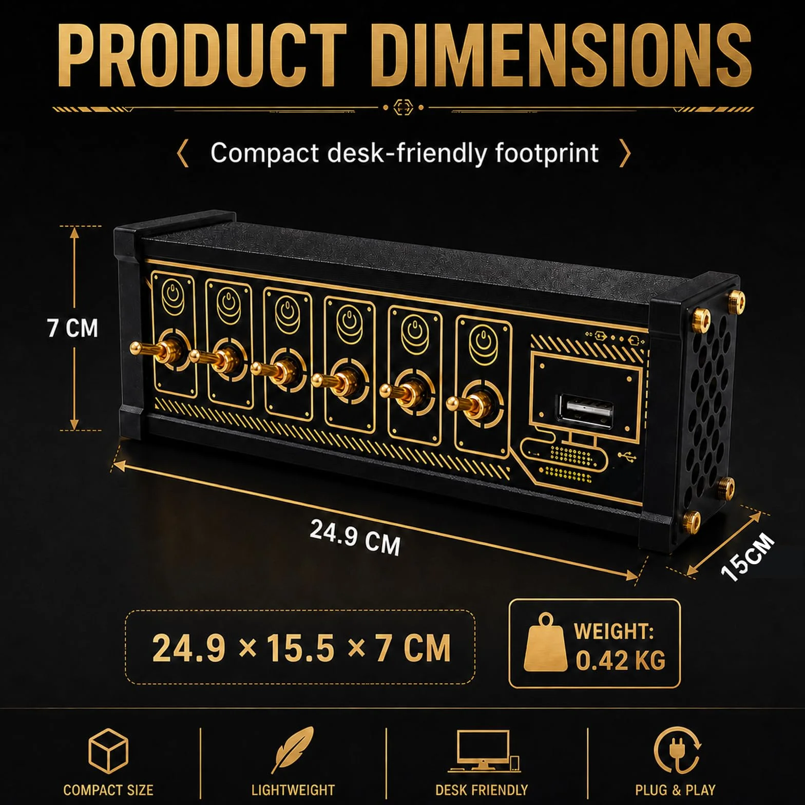 U6 6-portowa stacja dokująca USB, 6-portowy przełącznik USB, niezależne sterowanie, sterowanie głosem ze wskaźnikiem stanu LED, transmisja danych, pozłacane platerowanie retro do smartfonów