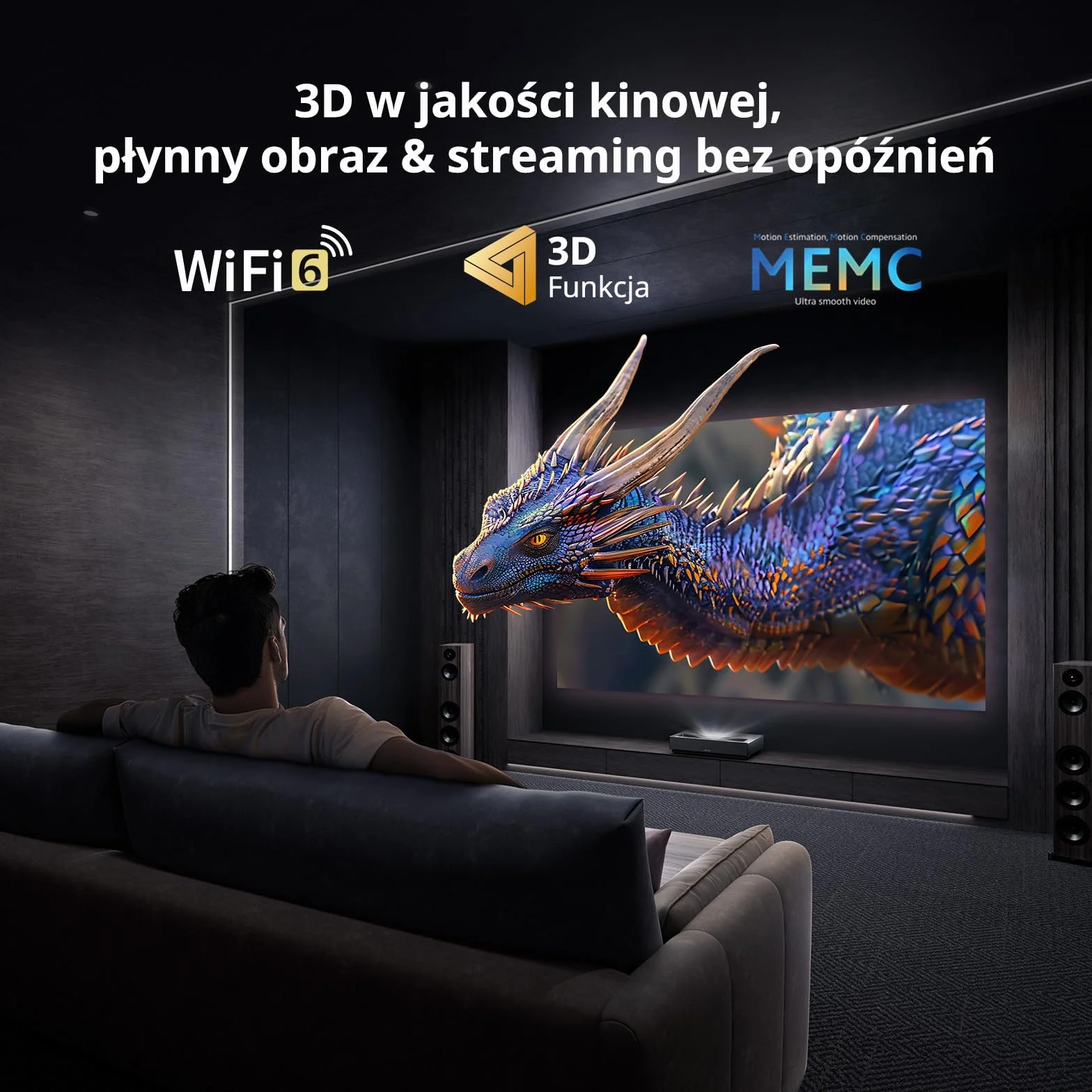 WEMAX Nova Pro Projektor Ultra Krótkoogniskowy 4K UST, 150" ALPD Laser TV ze Smart Google TV, 2100 Lumenów ISO, Dźwięk Dolby Audio DTS-HD, Projektor Kino Domowe, WiFi Bluetooth, Asystent Google
