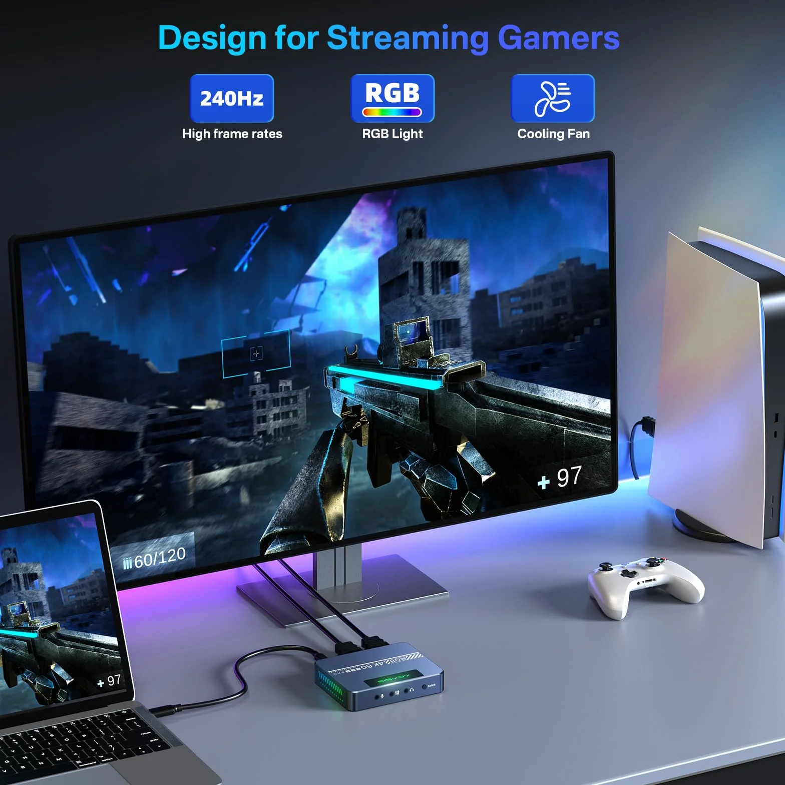 ACASIS Karta przechwytywania wideo HDMI z ulepszonym wentylatorem chłodzącym, obsługa VRR, prawdziwe nagrywanie 4K60 do gier, urządzenie do przechwytywania wideo do Xbox Series X/S, Xbox One, PS5, PC