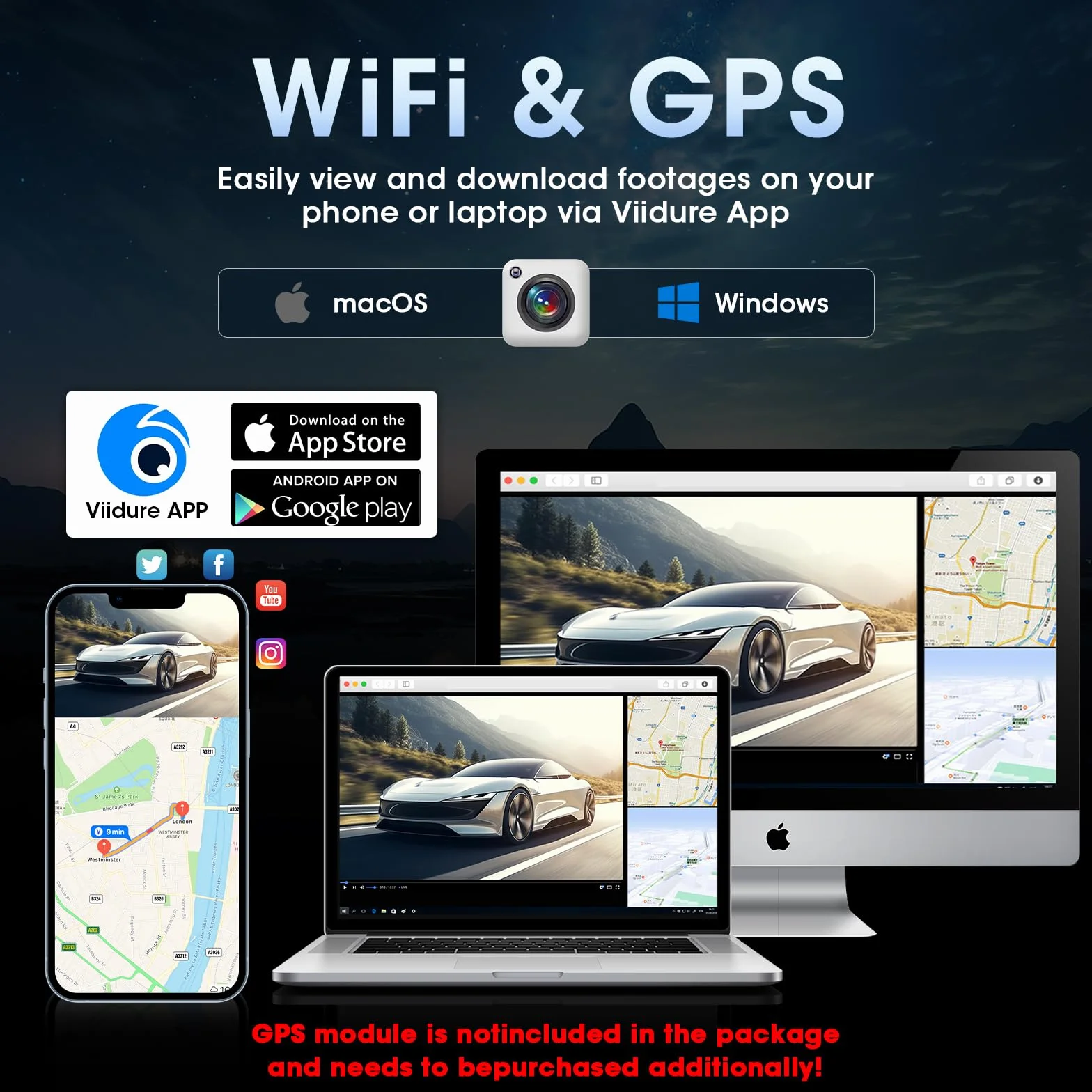 Vtopek Dashcam 4K 10" Kamera na deskę rozdzielczą z kamerą cofania Szeroki kąt 170° Dashcam Samochód Przód Tył z kartą SD 64G Lustrzana kamera samochodowa z WDR Nocna wizja Czujnik G Monitor Parku