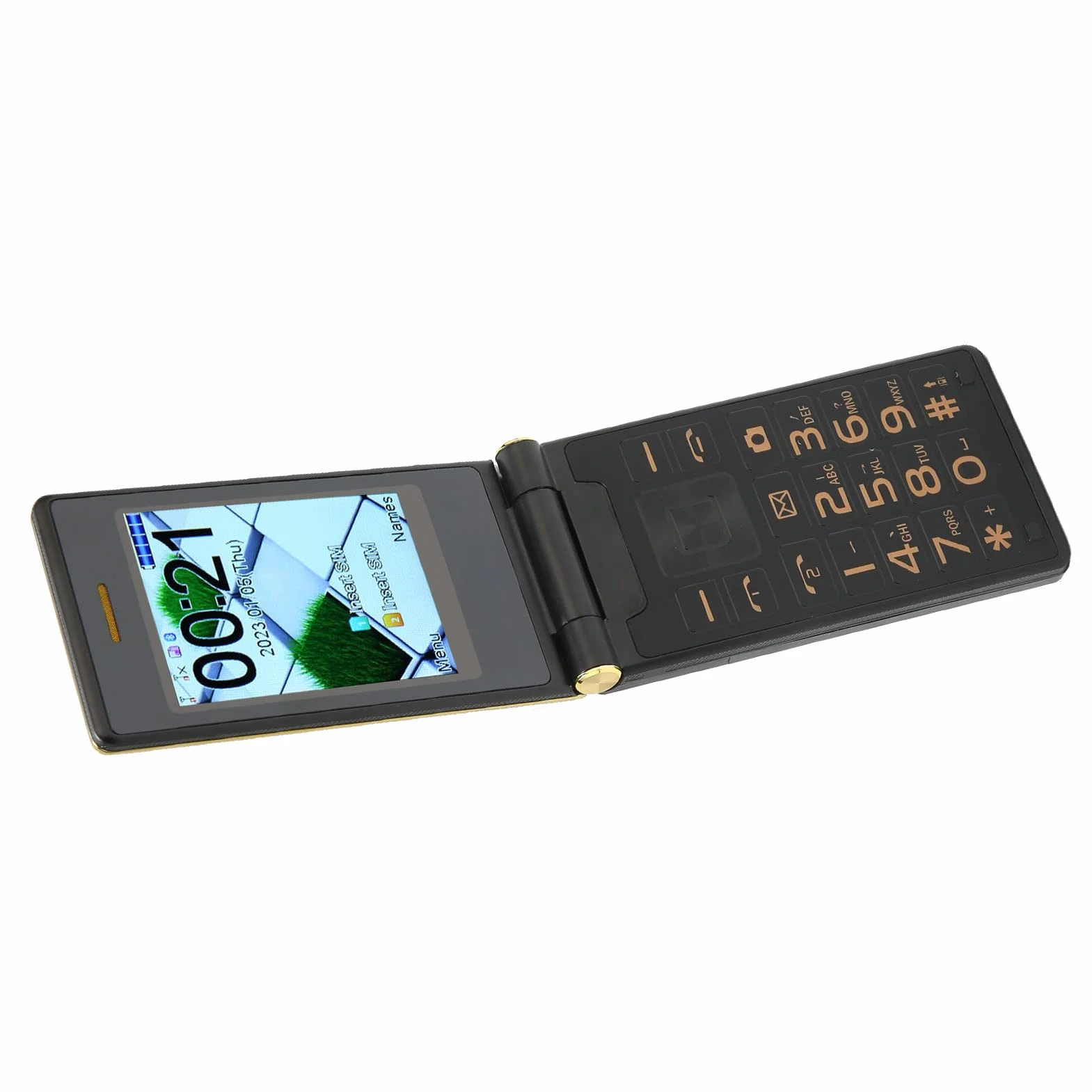 Odblokowany Telefon Komórkowy Sieć 2G z klapką Duże Przyciski Starszy Telefon Komórkowy Podwójny Ekran 3-calowy Ekran Główny (GOLD)