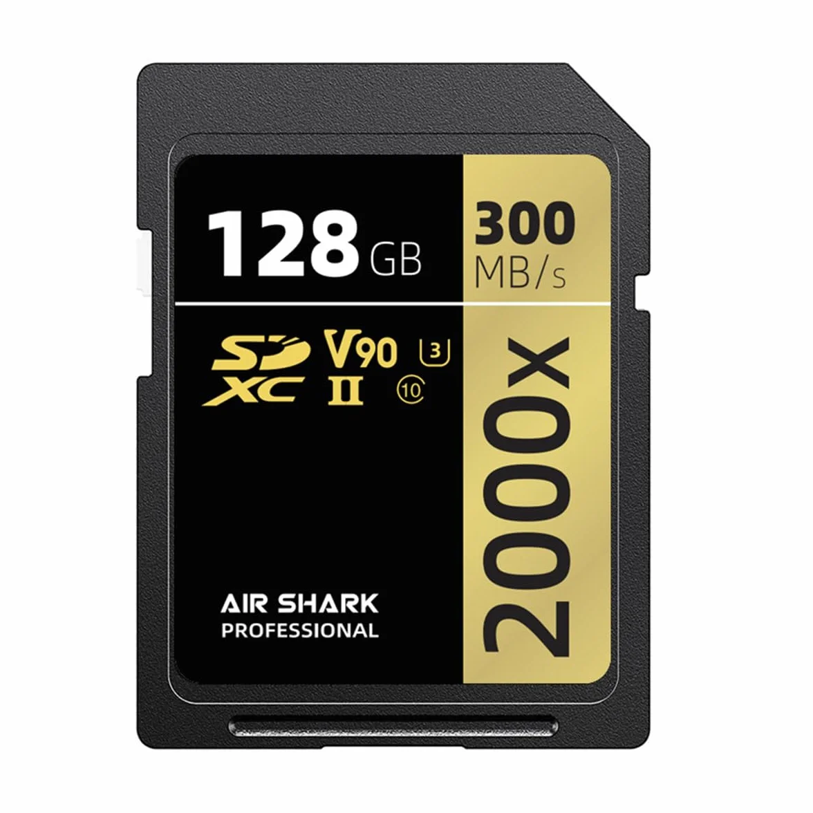 Air Shark profesjonalna karta pamięci SD V90, 128 GB, dwurzędowy złoty palec UHS-II, prędkość 300 MB/s, poziom 10