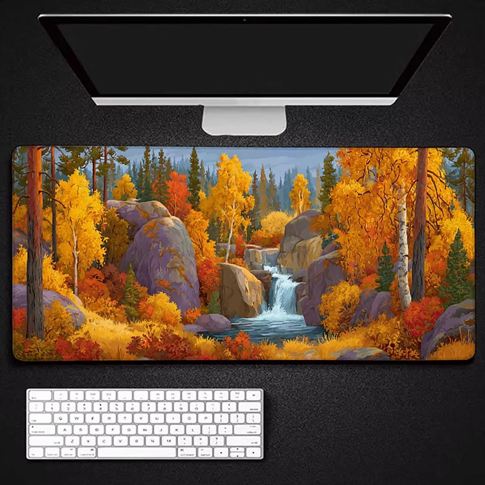 Żółta podkładka pod mysz 1500 x 800 x 3 mm duża podkładka pod mysz XXL Jesień pod biurko dla graczy, szyte krawędzie, antypoślizgowa gumowa podkładka pod mysz do komputera, komputera, dekoracji domu l