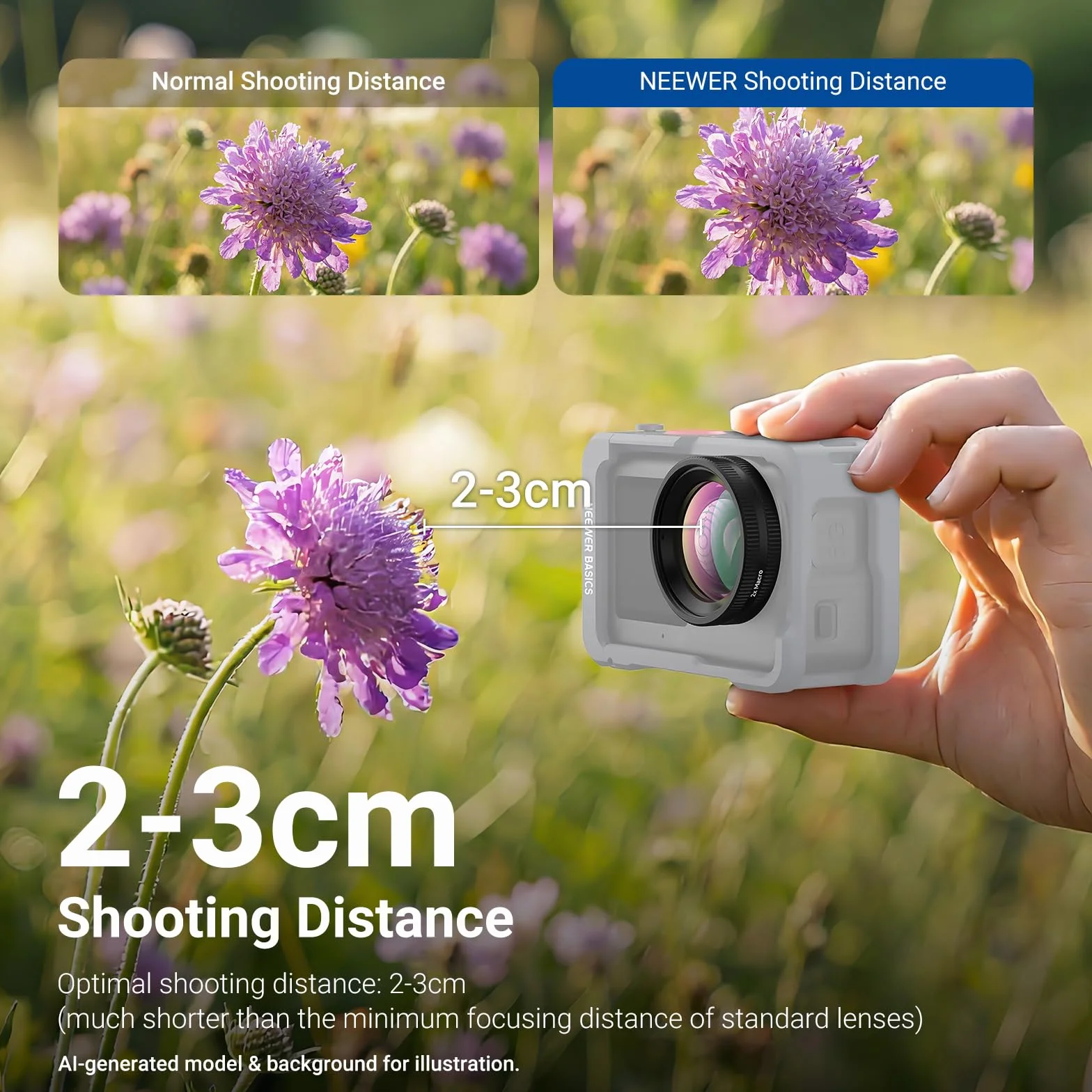 NEEWER Obiektyw makro kompatybilny tylko z DJI Osmo Action 6, akcesoria fotograficzne z bliska z 2-krotnym powiększeniem, 2 elementy 1 grupa, zakres ostrości 2-3 cm, LS010