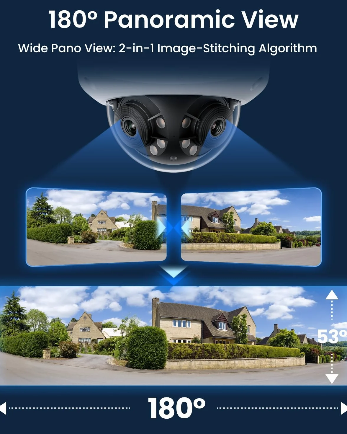 Reolink Panoramiczna kamera bezpieczeństwa 16MP UHD 180° z podwójnym obiektywem PoE, śledzenie ruchu, kolorowy noktowizor, inteligentne wykrywanie, dwukierunkowe audio, IK10 wandaloodporna, Duo 3V PoE