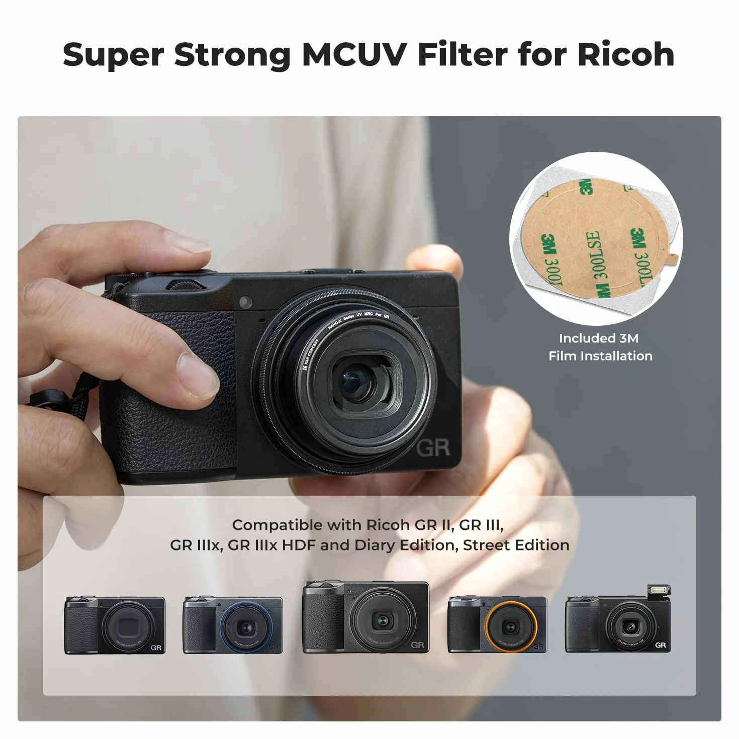 K&F Concept Filtr ochronny UV kompatybilny z Ricoh GR IIIx HDF, filtr UV ze szkłem optycznym HD 28 warstw nano-powlekanych