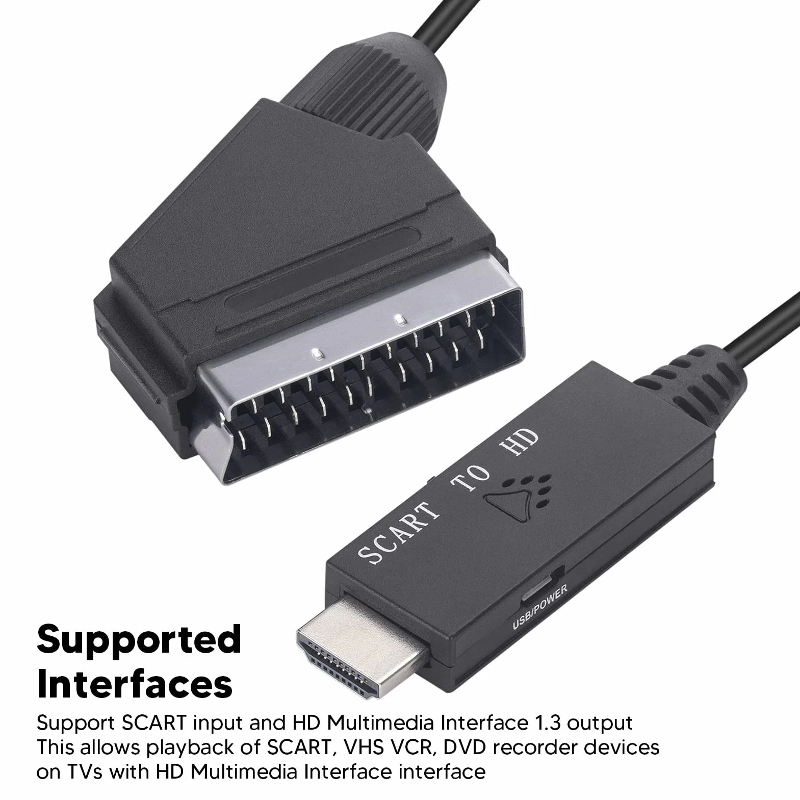Kabel Konwertera SCART na HDMI, HD 1080P SCART na HD Multimedialny Adapter Interfejsu do Telewizora, Dźwięk Wideo DC 5V